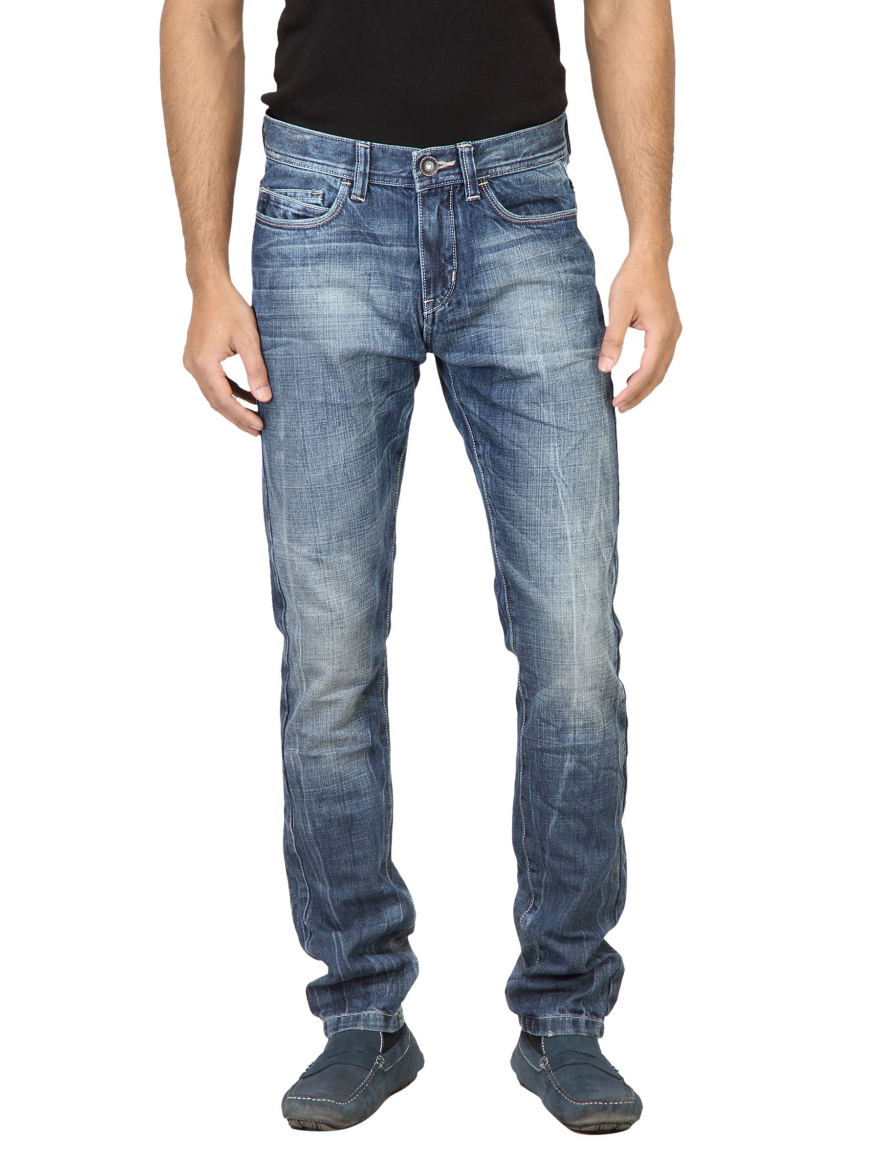 United Colors of Benetton Men Washed Blue Jeans
