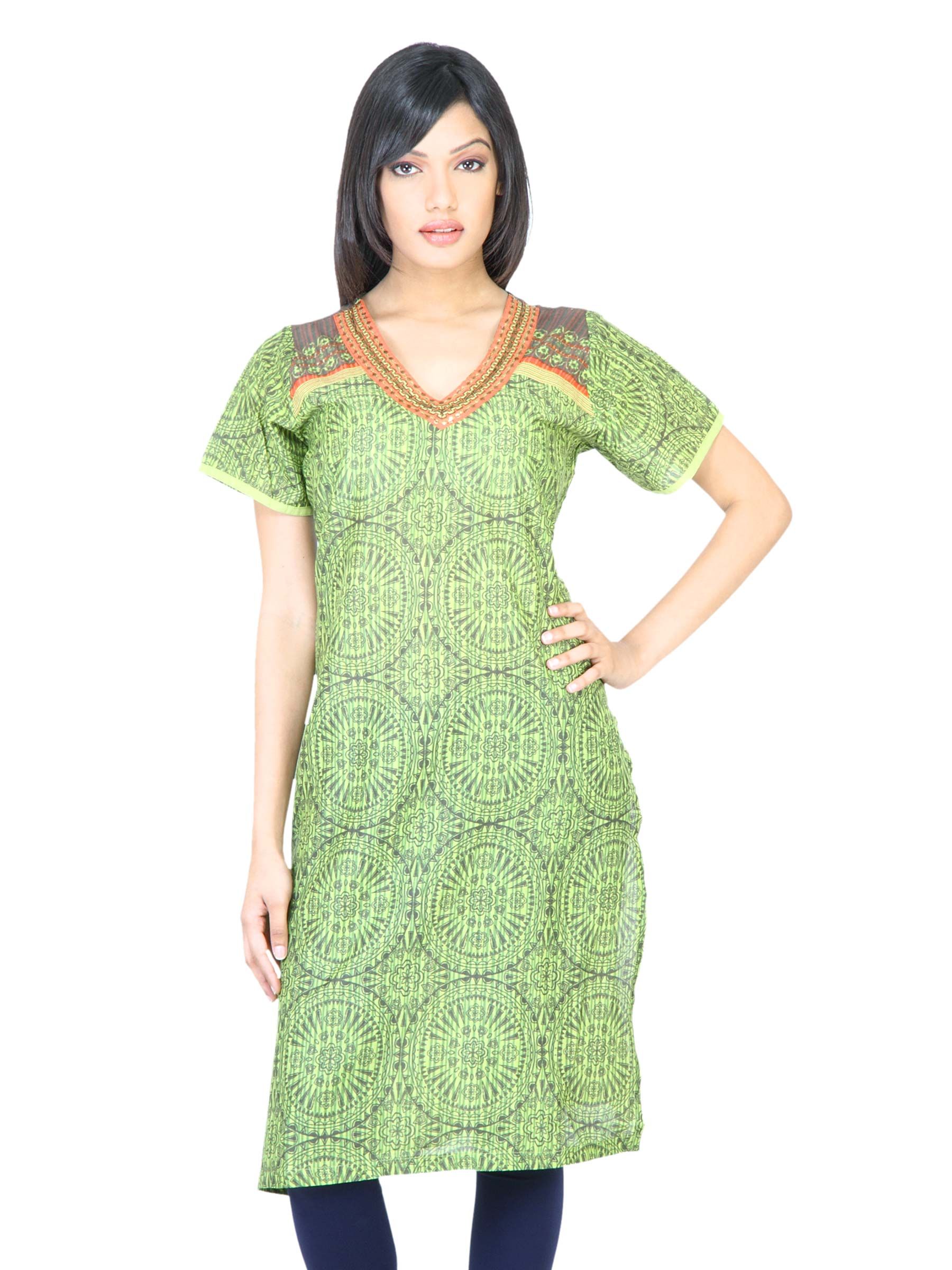 BIBA Women Printed Green Kurta