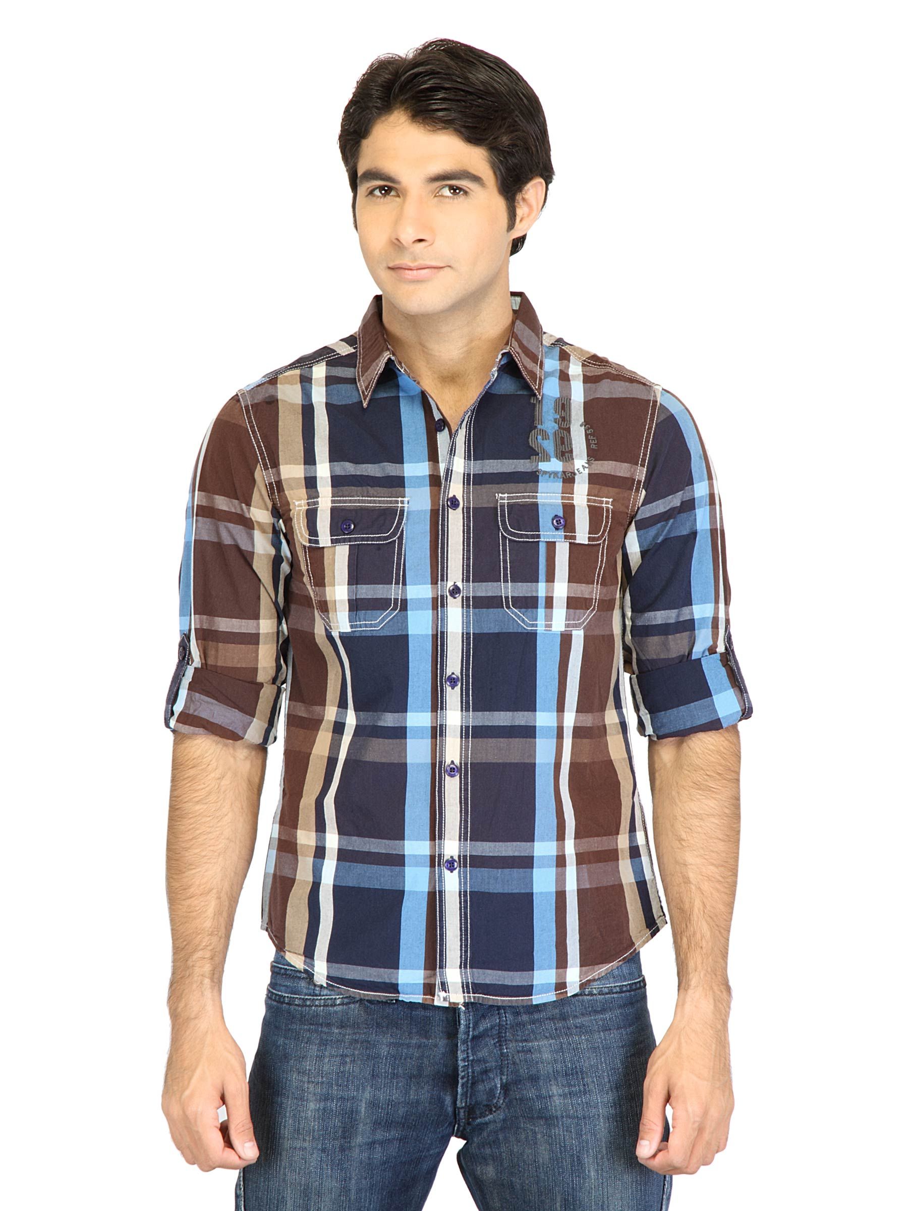 Spykar Men Check Brown Shirts