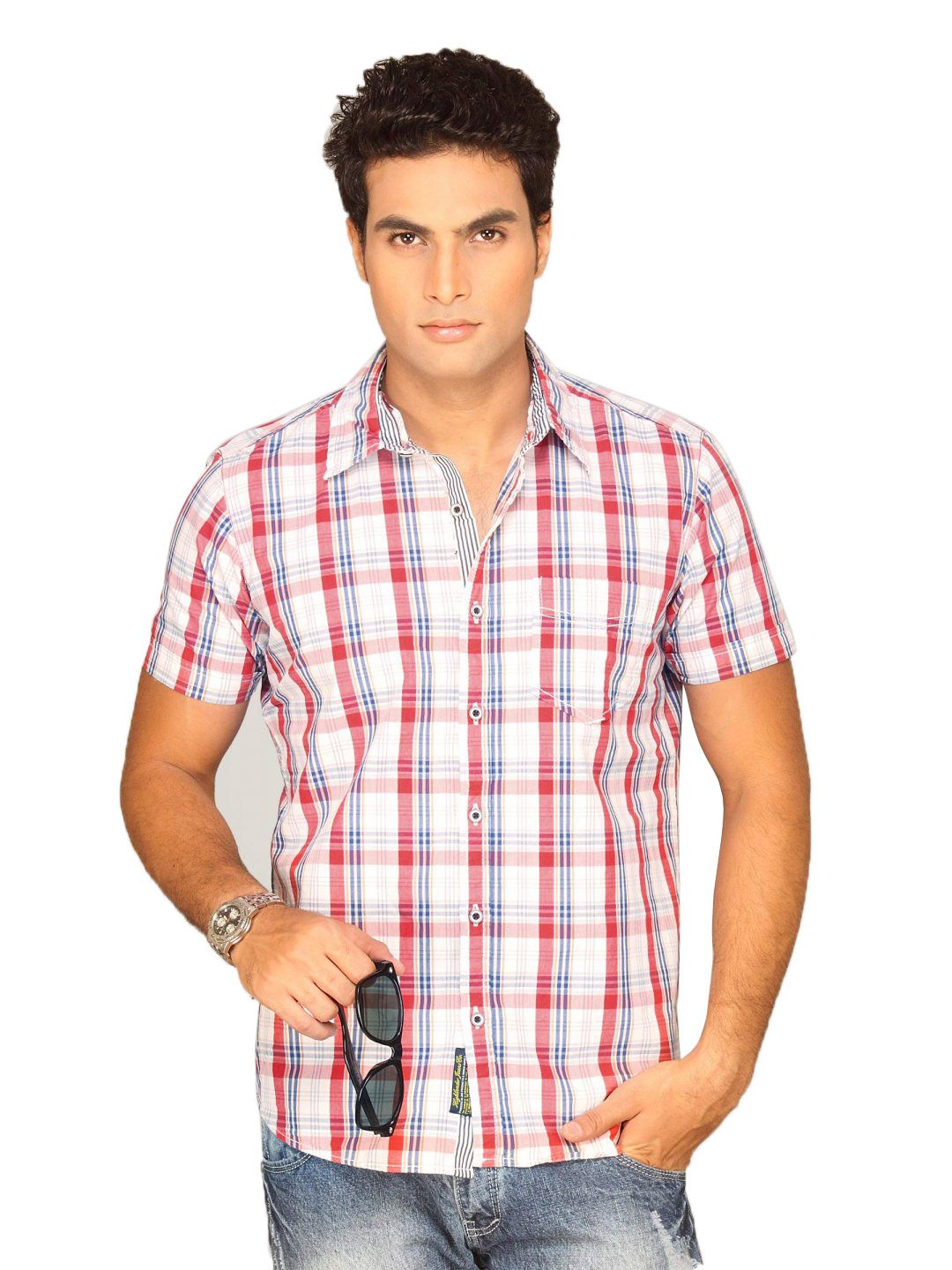 Highlander Men Red White Checked Shirts