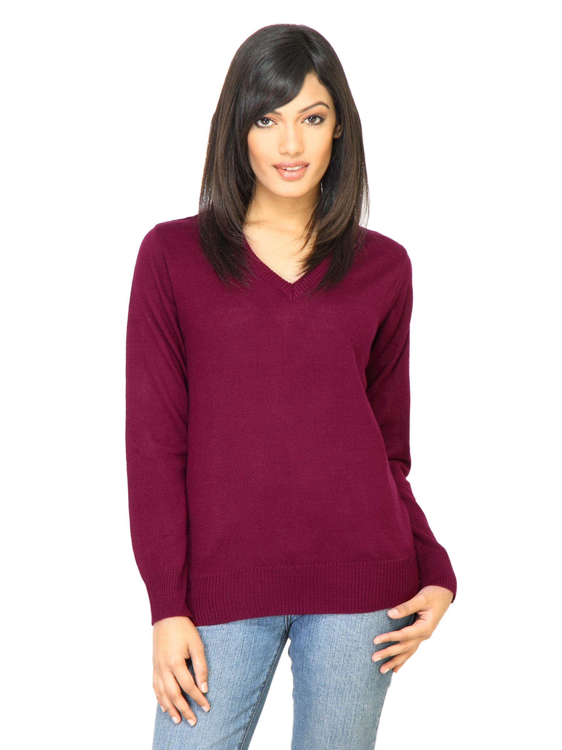 Jealous 21 Women Solid Maroon Sweater