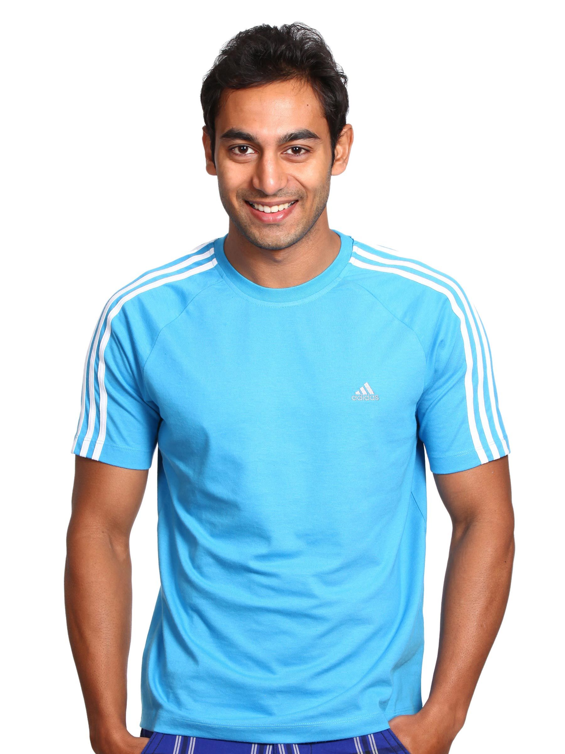 ADIDAS Men Stripe Blue T-shirt
