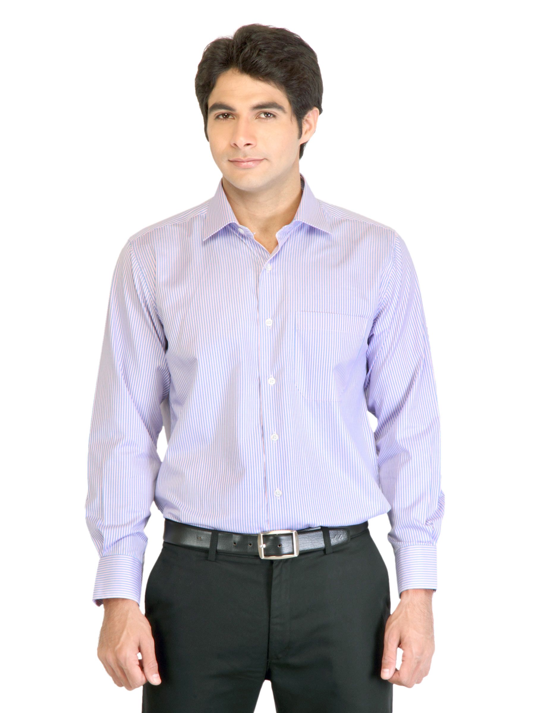 Peter England Men Stripes Blue Shirt