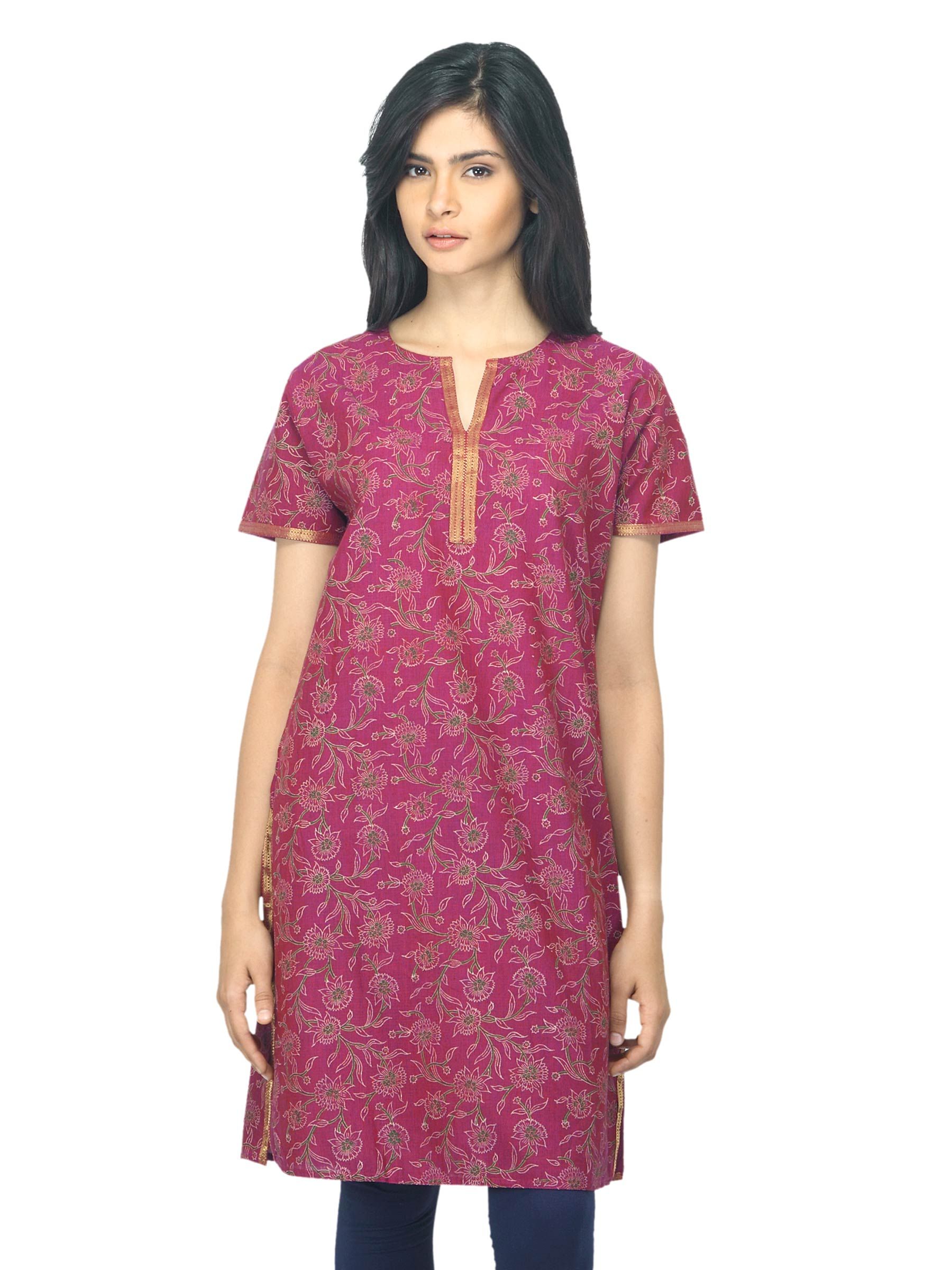 Fabindia Women Printed Magenta Kurta