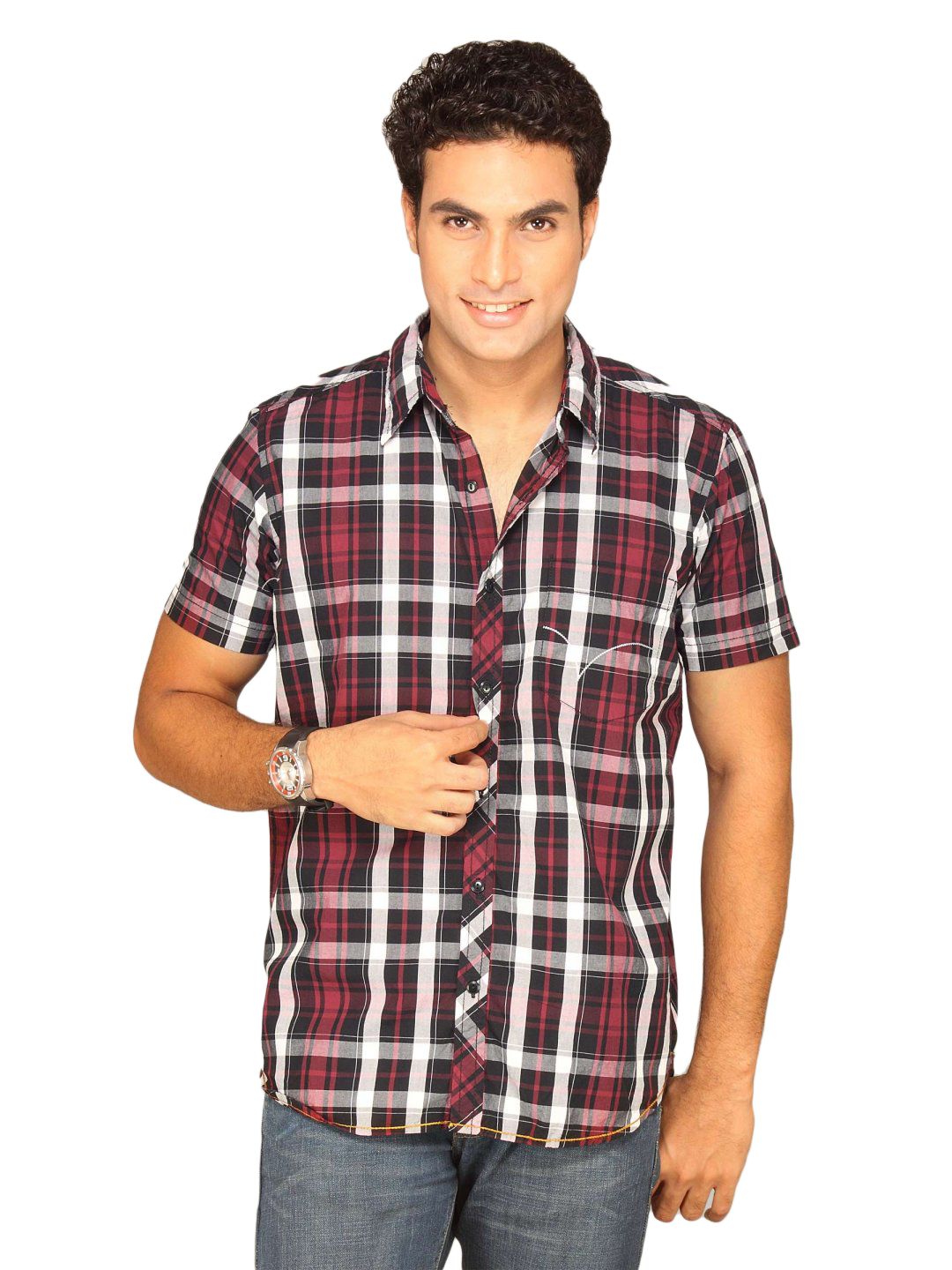 Highlander Men Solid Poplin Red Shirts