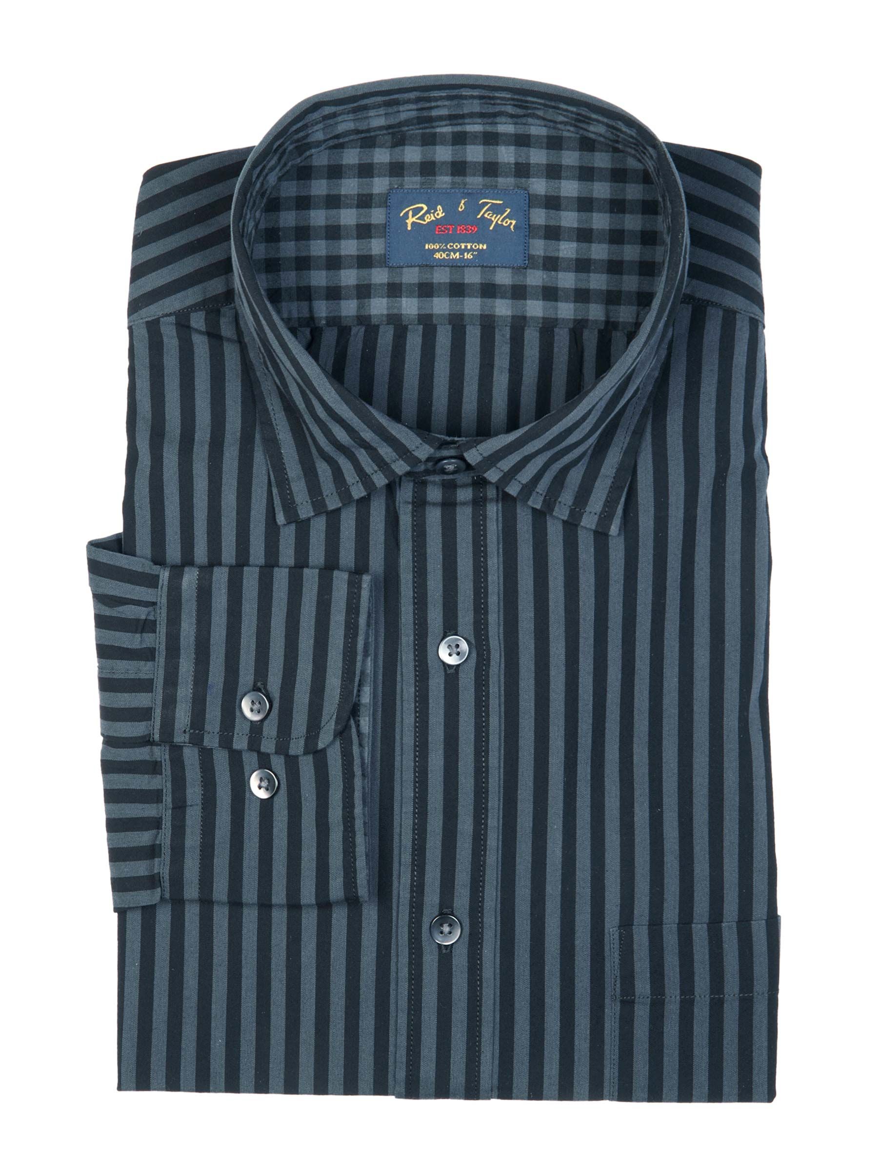 Reid & Taylor Men Stripes Grey Shirt