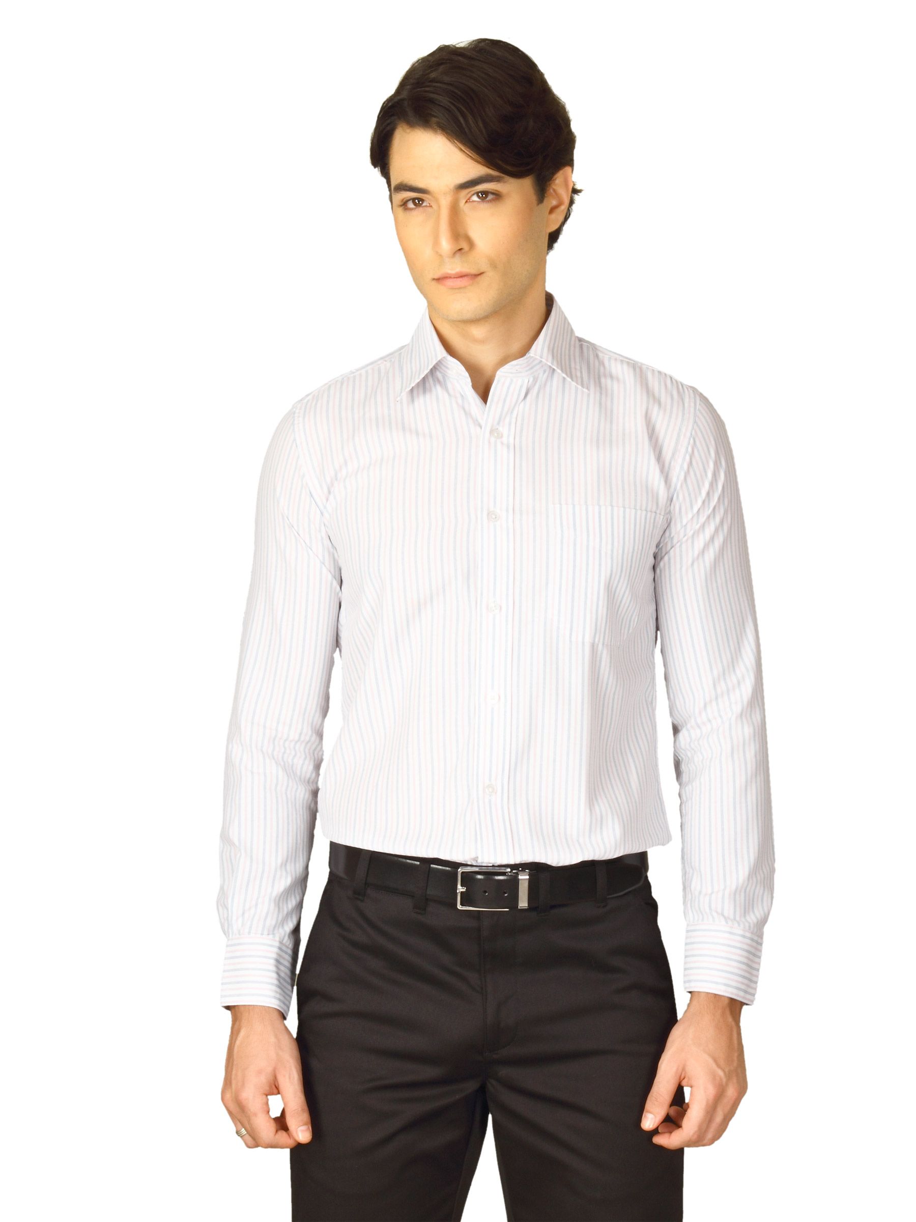 Mark Taylor Men White Striped Shirt
