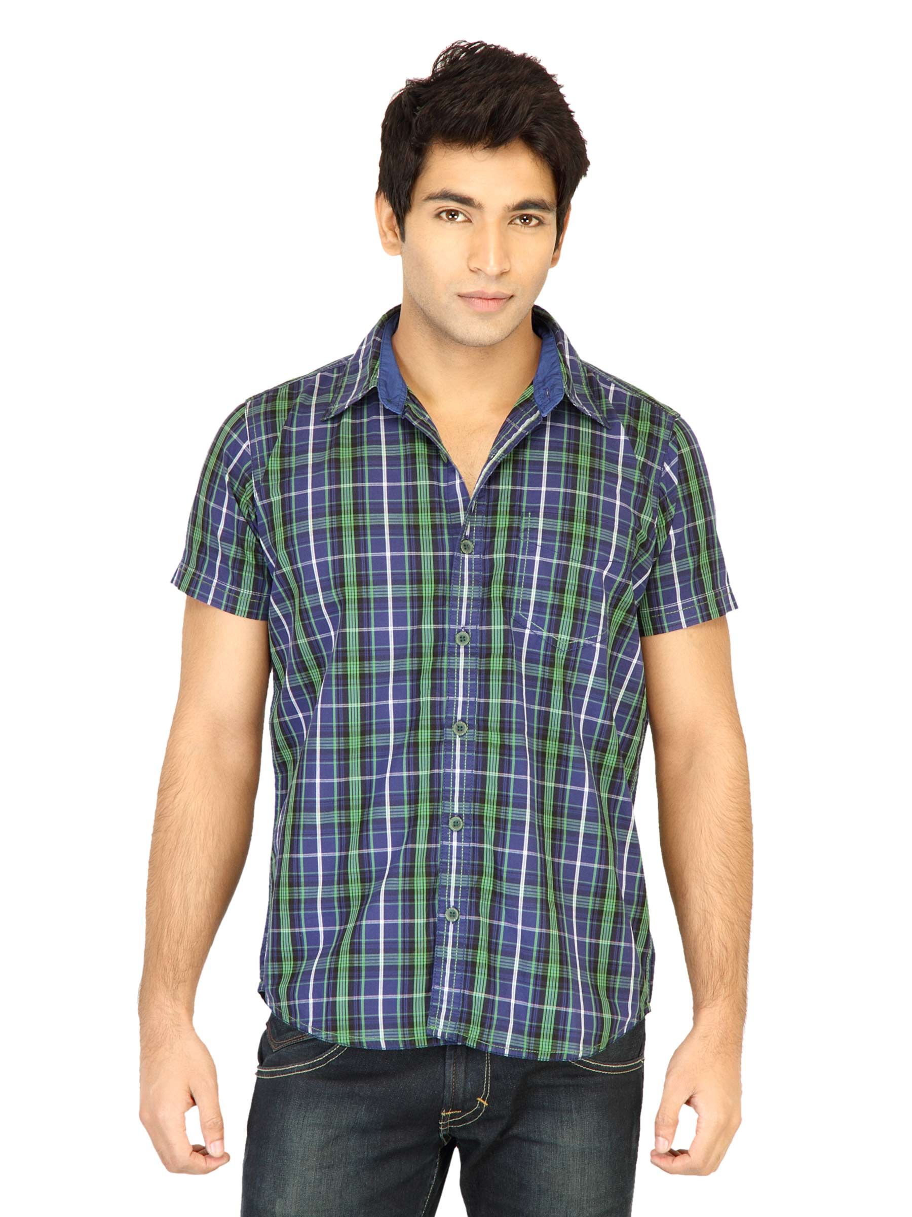 Highlander Men Check Navy Blue Shirt