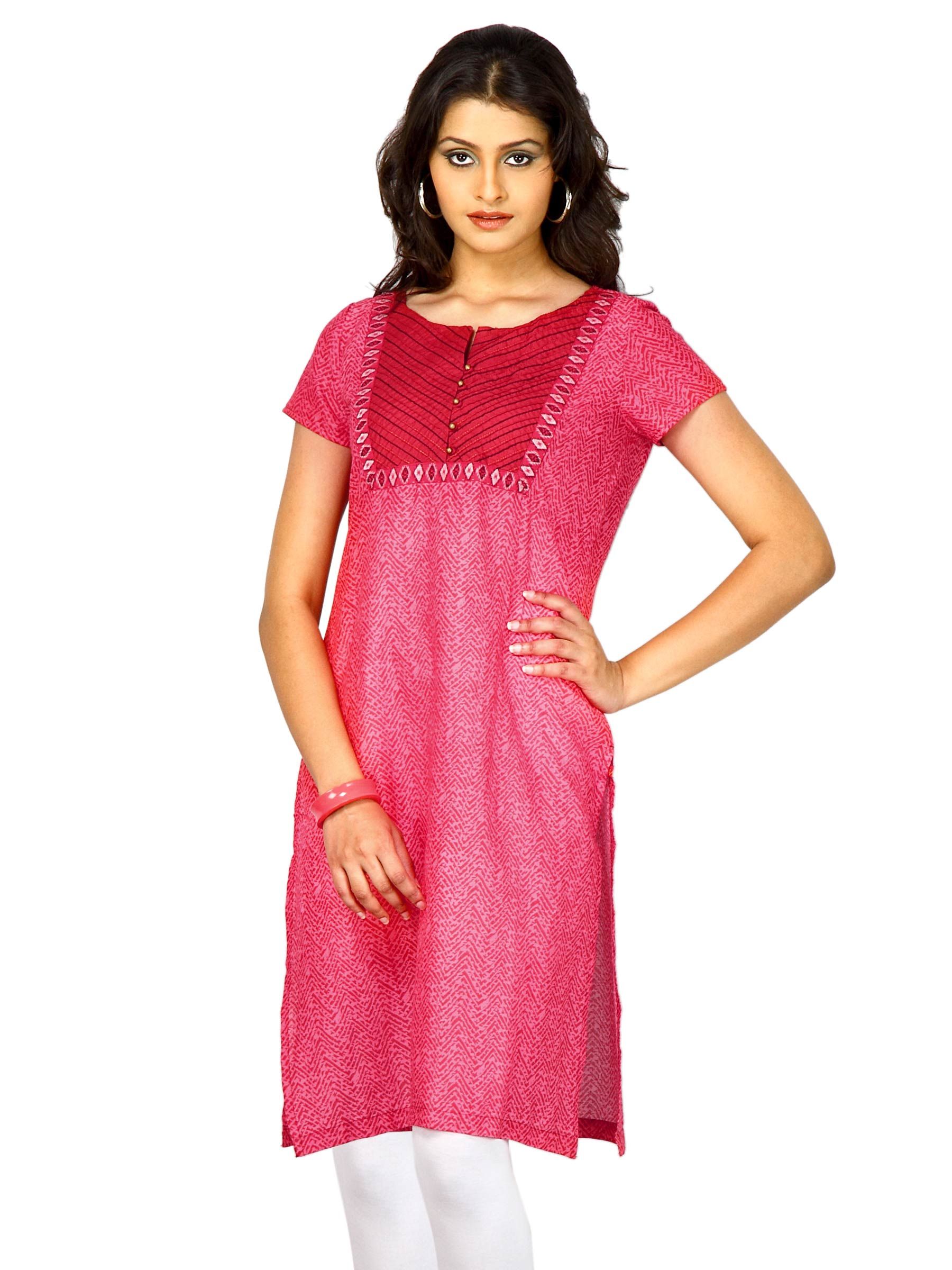 W Women Short Sleeve Pink Kurta