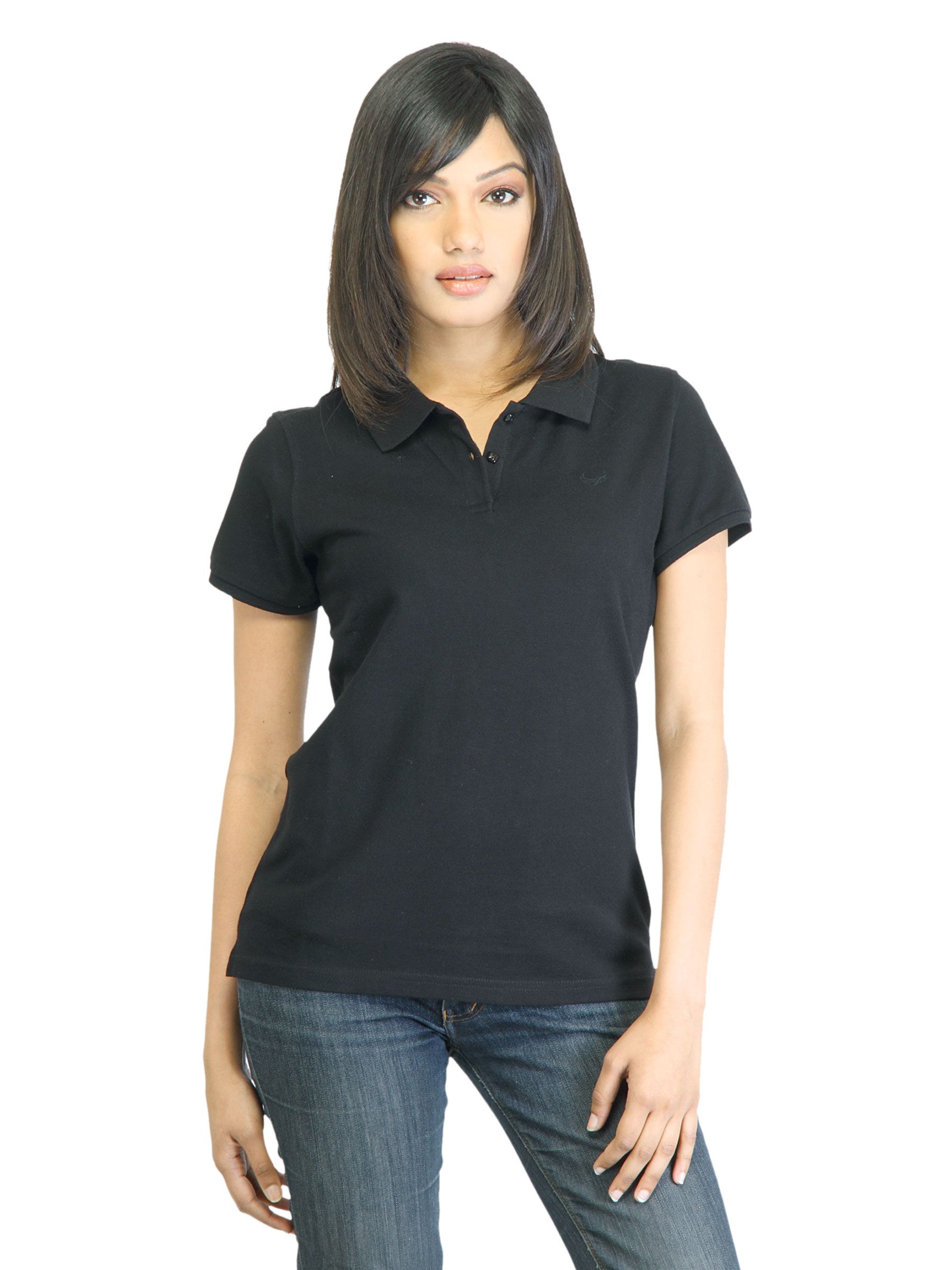 Flying Machine Women Black Solid Tshirt