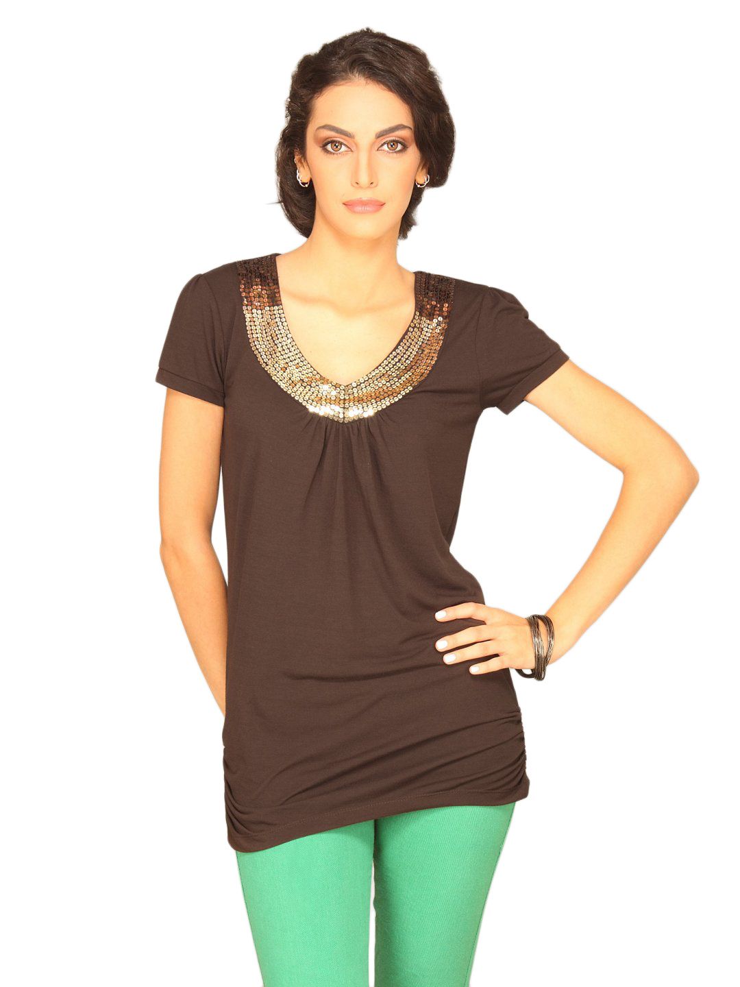 Jealous 21 Women Brown Sequined Top