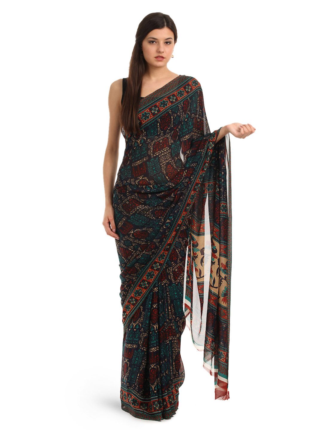 Prafful Navy Georgette Printed Saree