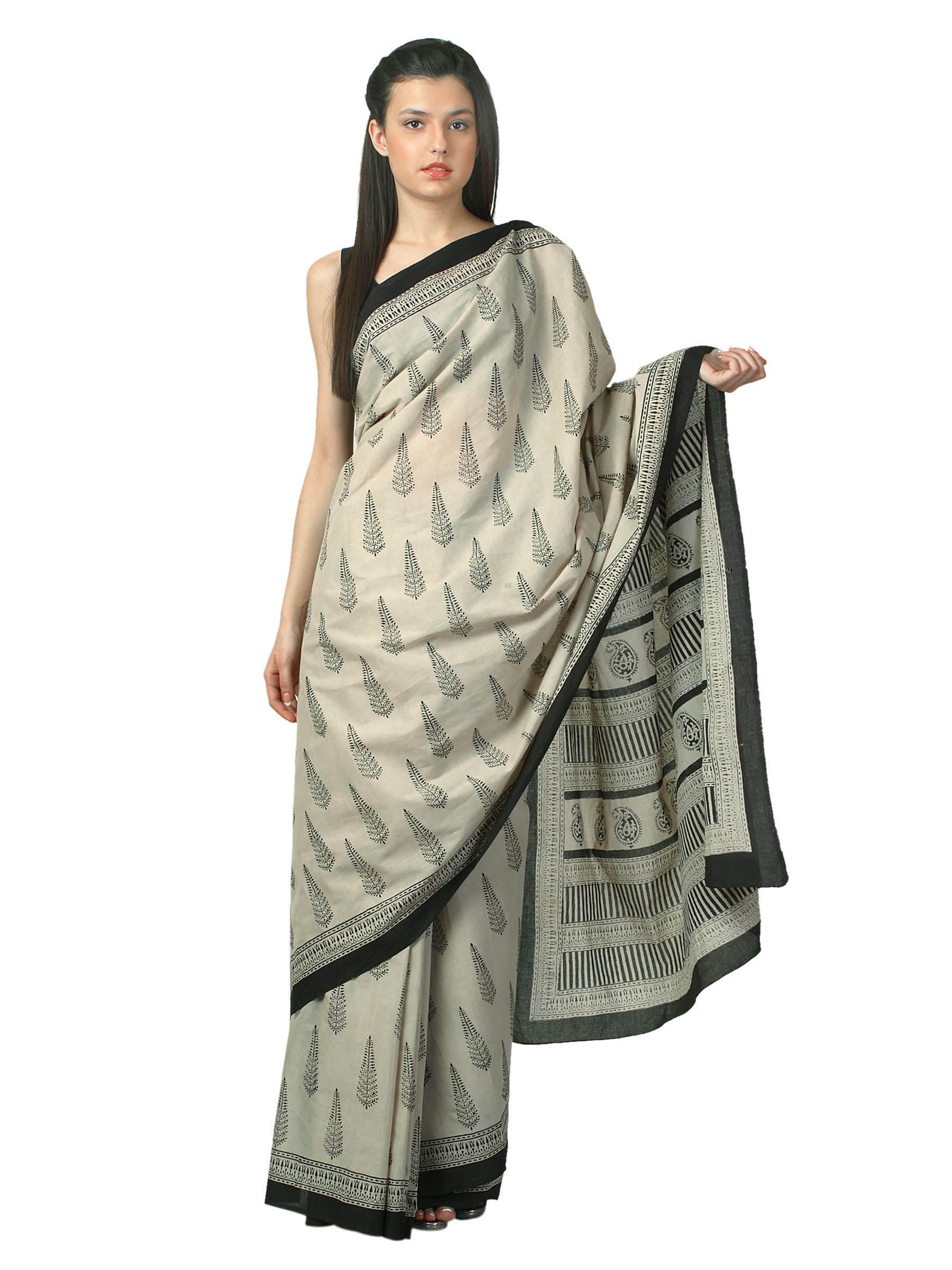 Fabindia Women H& Printed Beige Sari