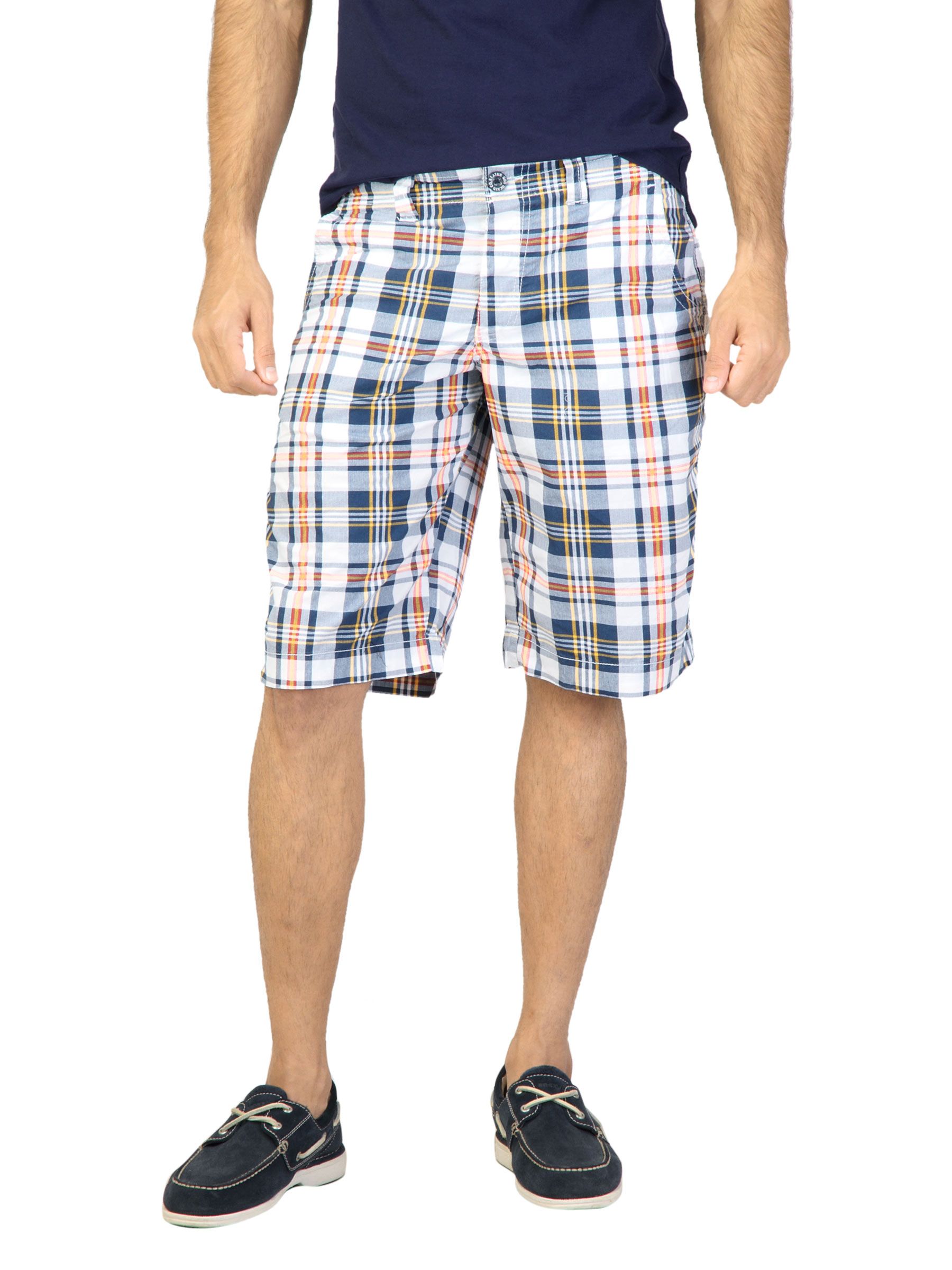 Status Quo Men Check Navy Blue Shorts