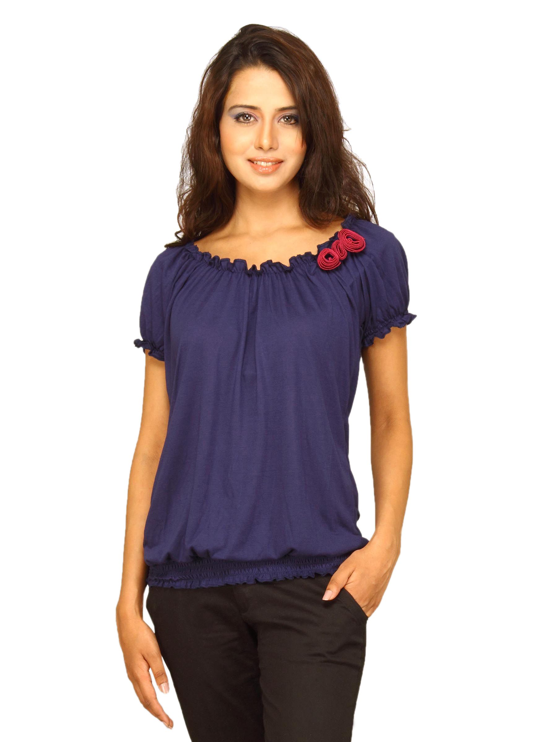 Jealous 21 Women Navy Top With Pink Flower Top