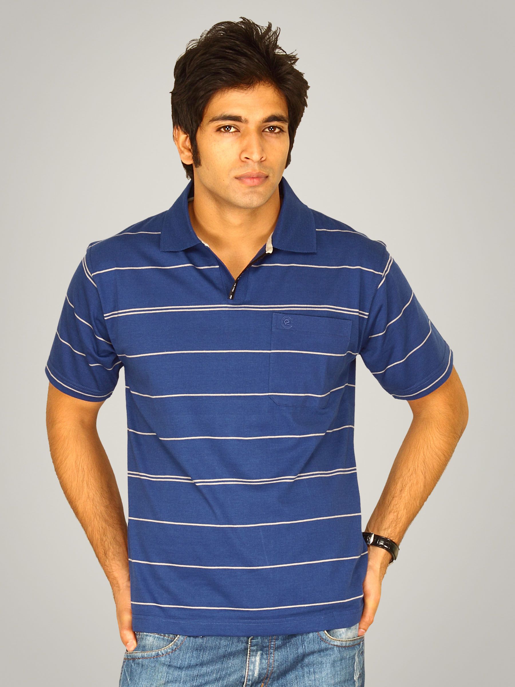 Classic Polo Men's Navy Grey Stripe T-shirt