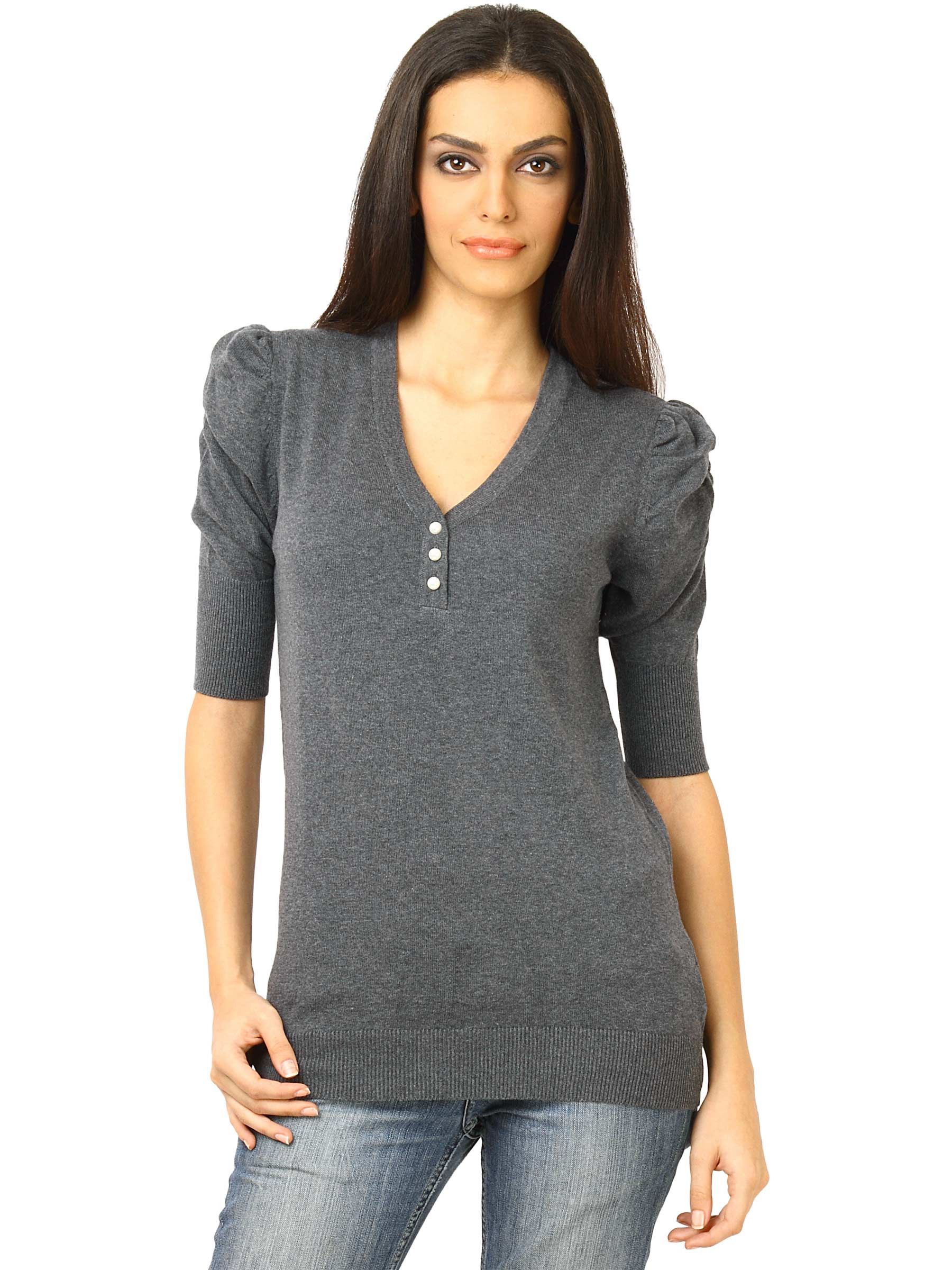 United Colors of Benetton Women Solid Grey Tops