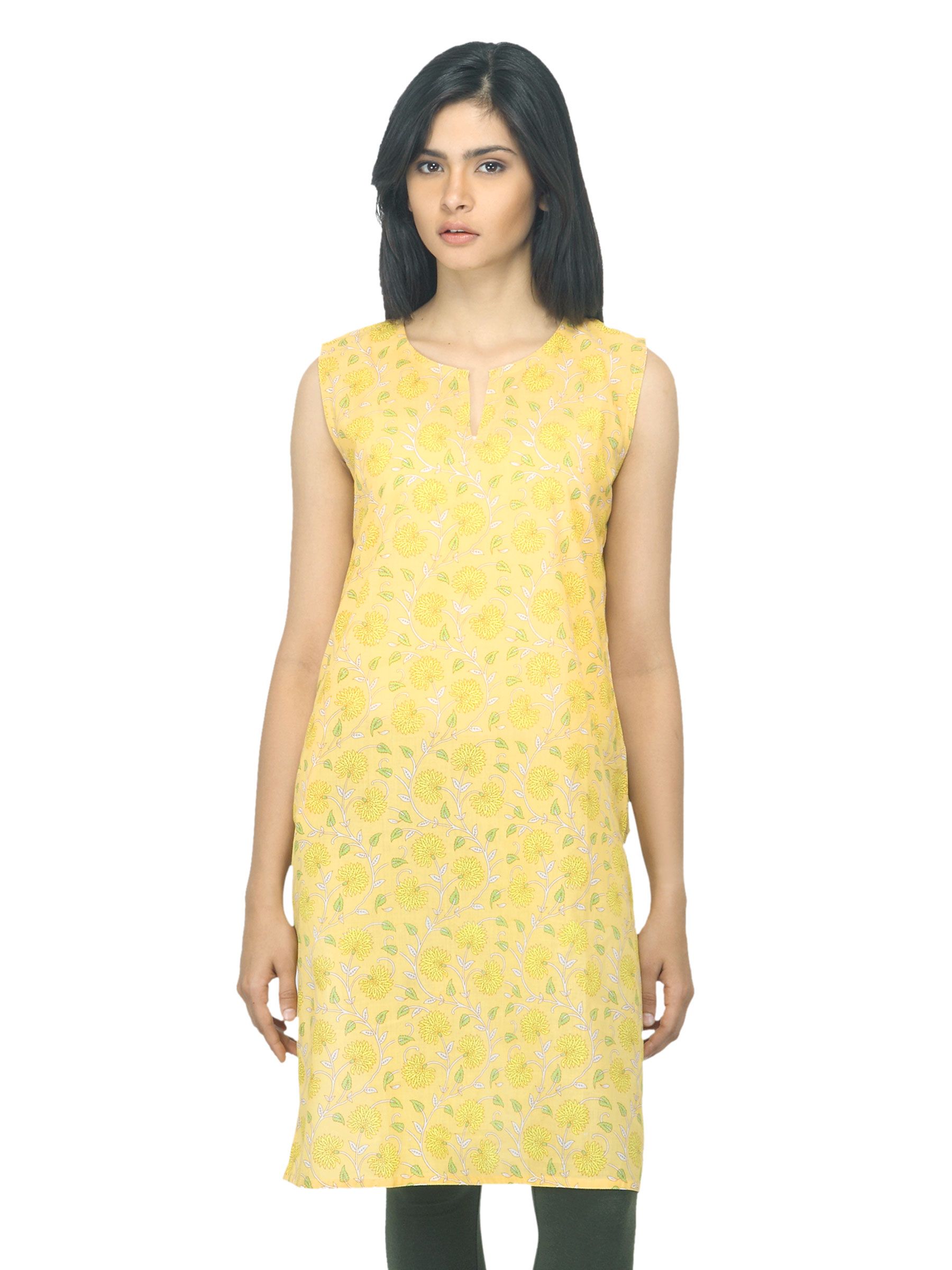 Fabindia Women Printed Yellow Kurta