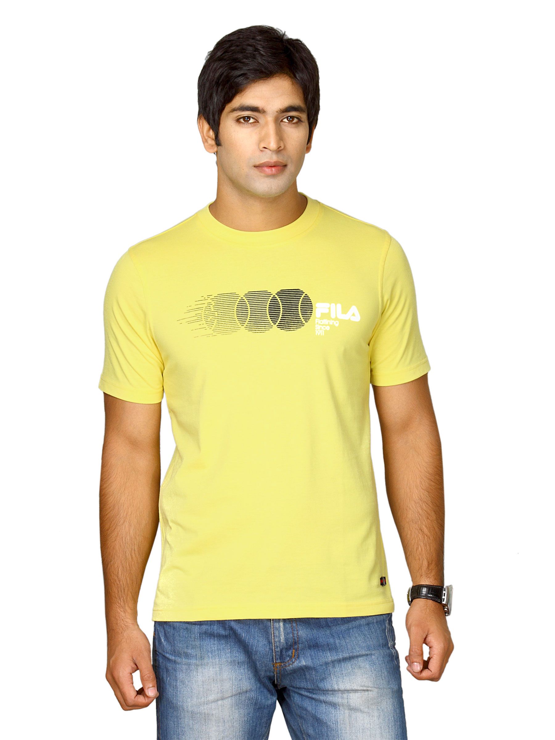 Fila Men's Round Neck Yellow Black T-shirt