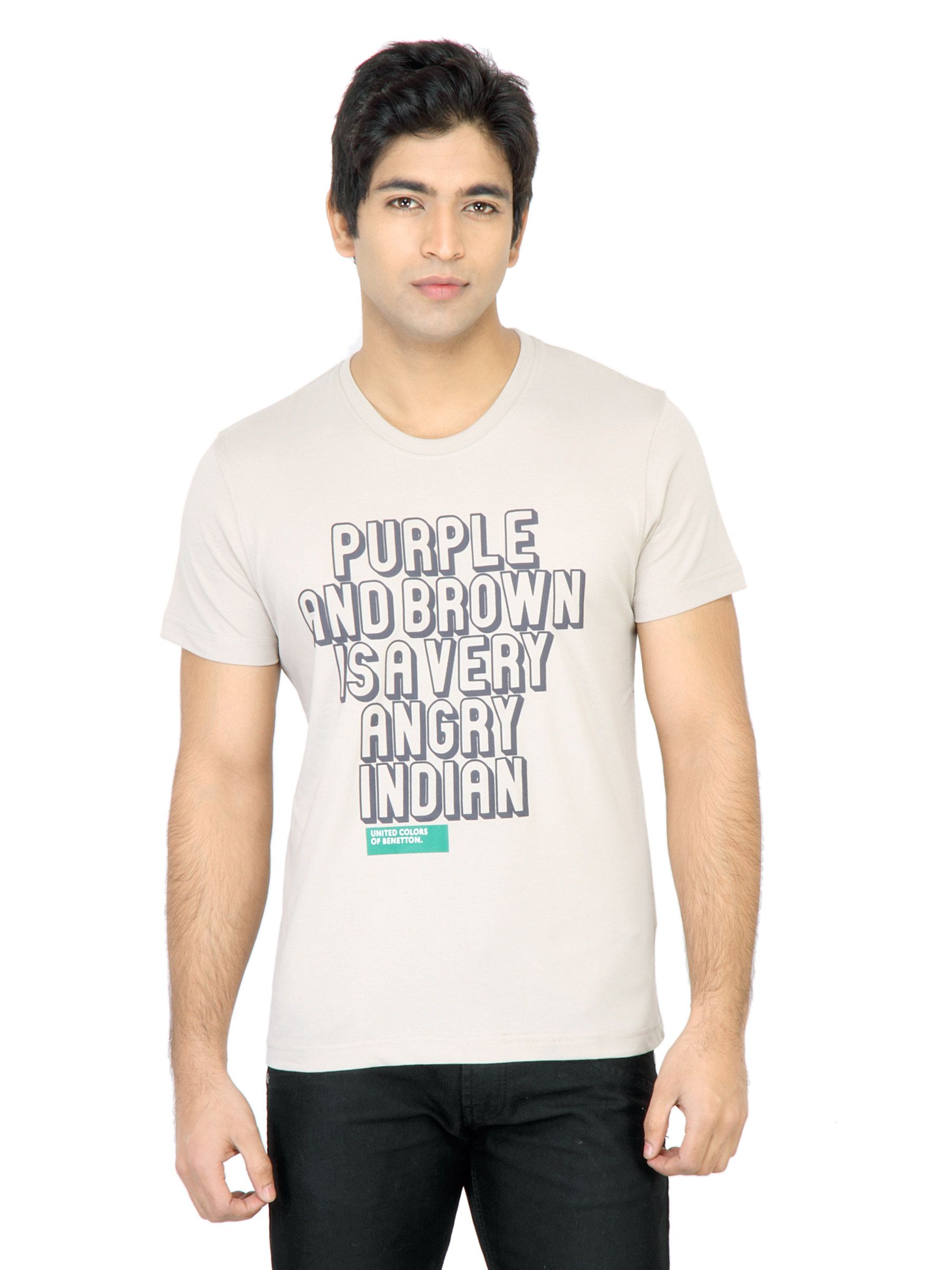 United Colors of Benetton Men Printed Beige TShirt