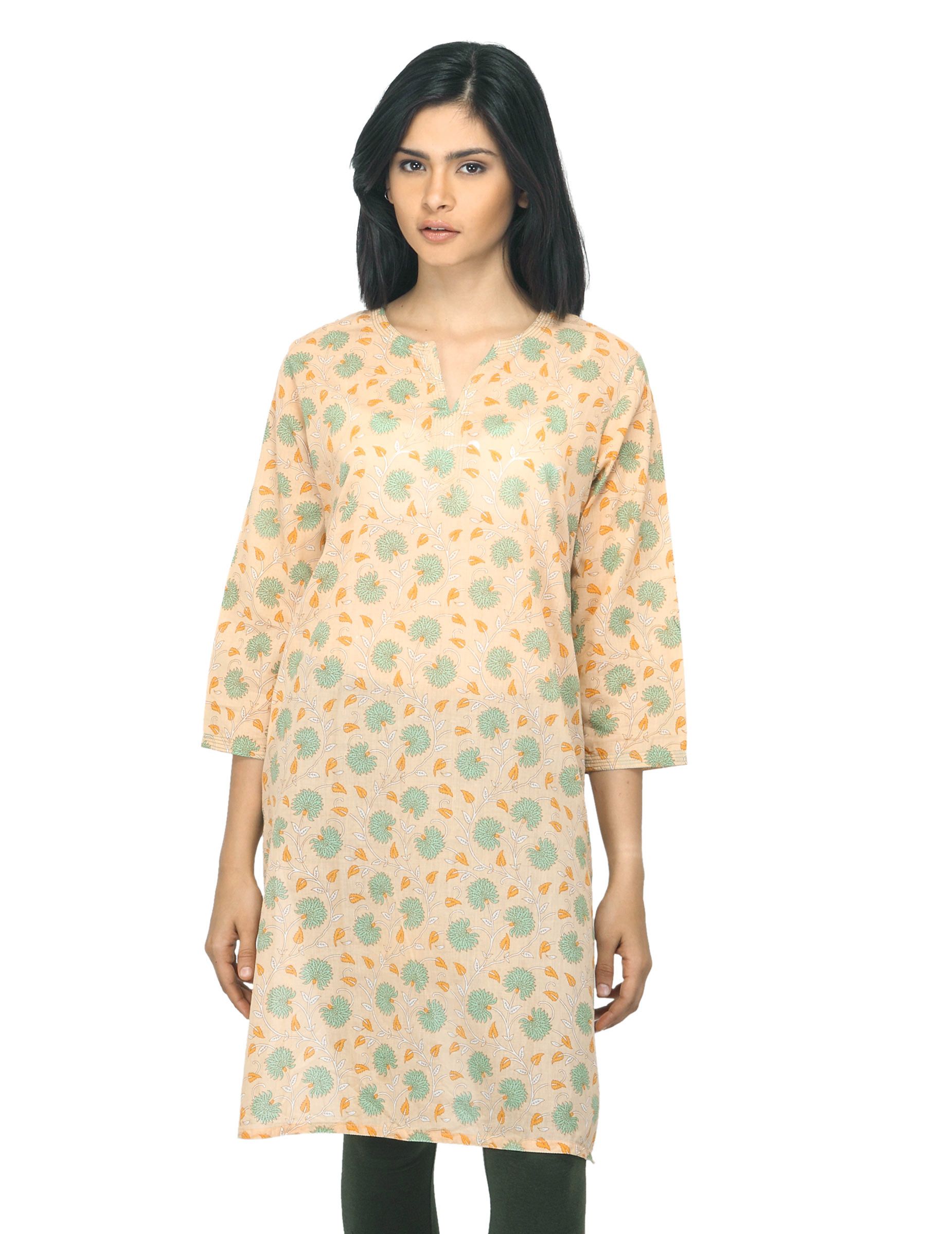 Fabindia Women Printed Peach Kurta