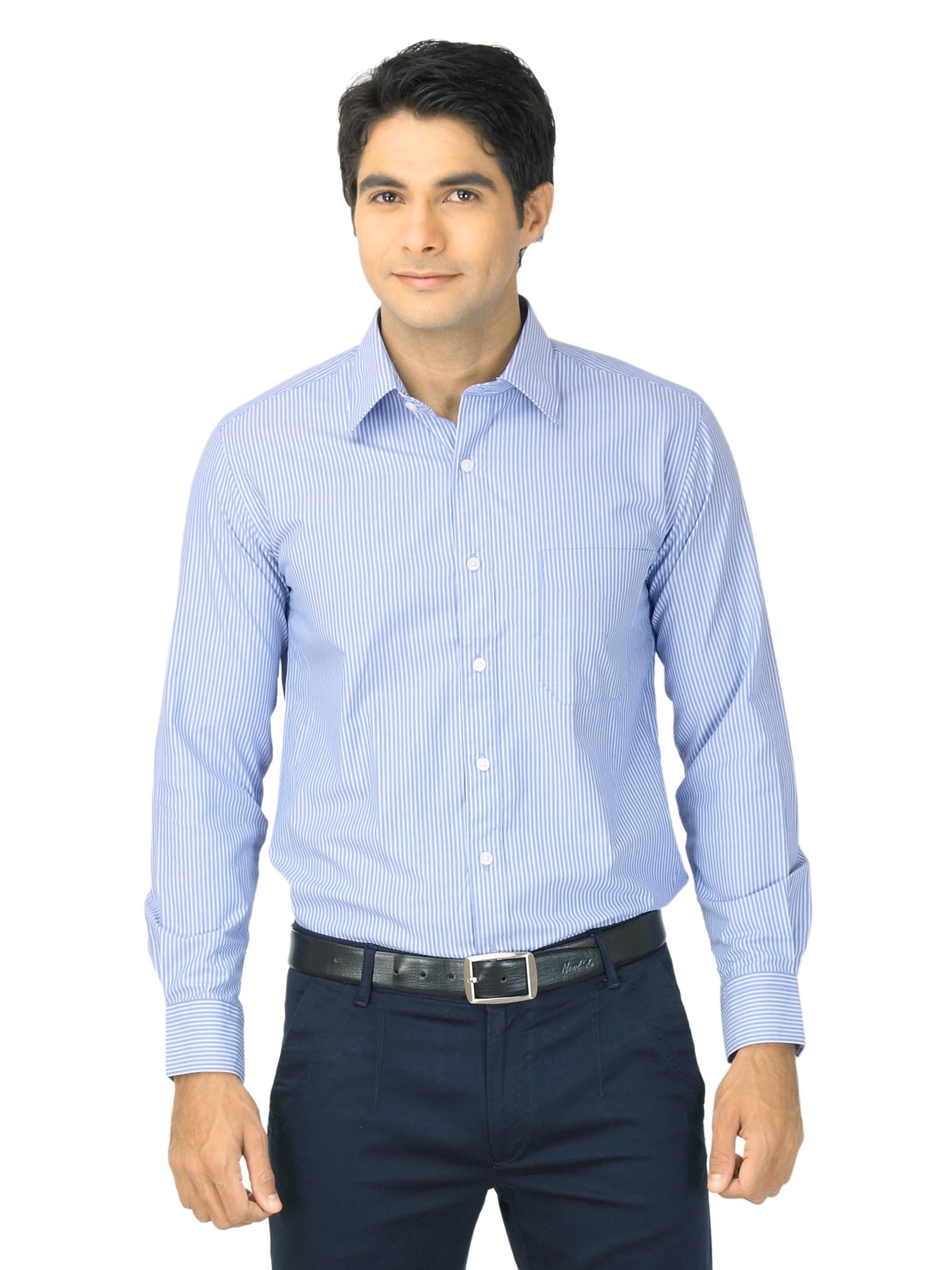 Mark Taylor Men Blue & White Striped Shirt