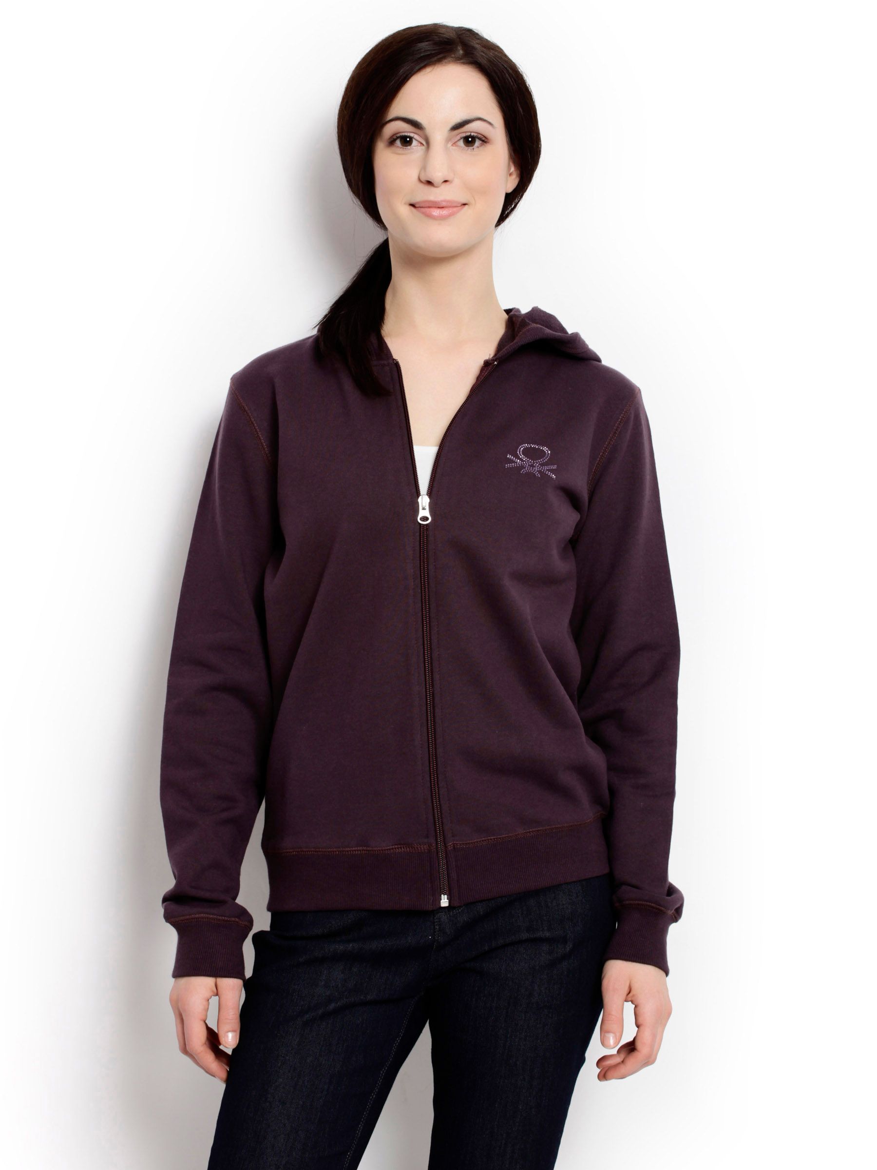 United Colors of Benetton Women Solid Purple Sweatshirt