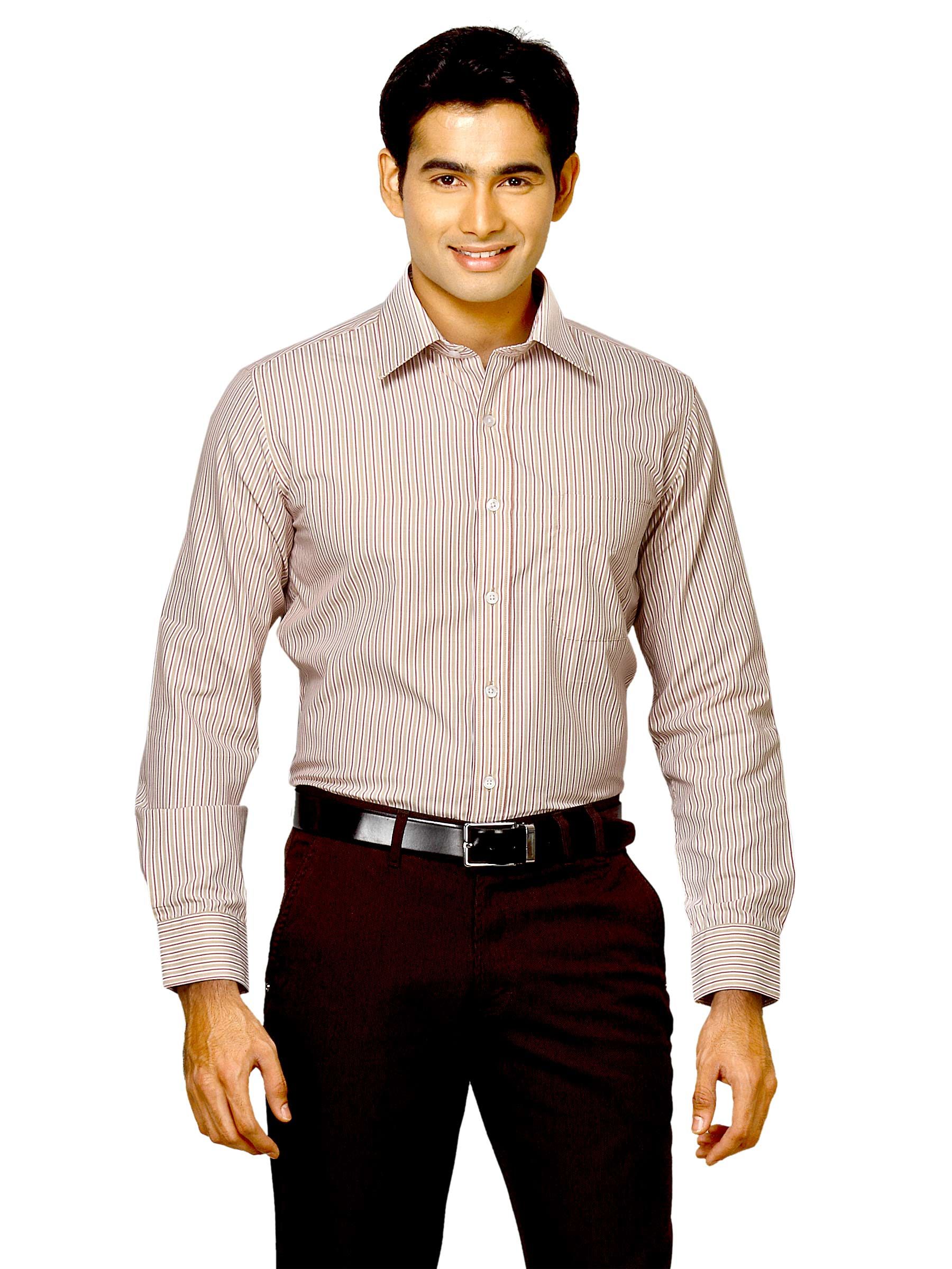 Mark Taylor Men White Striped Shirt