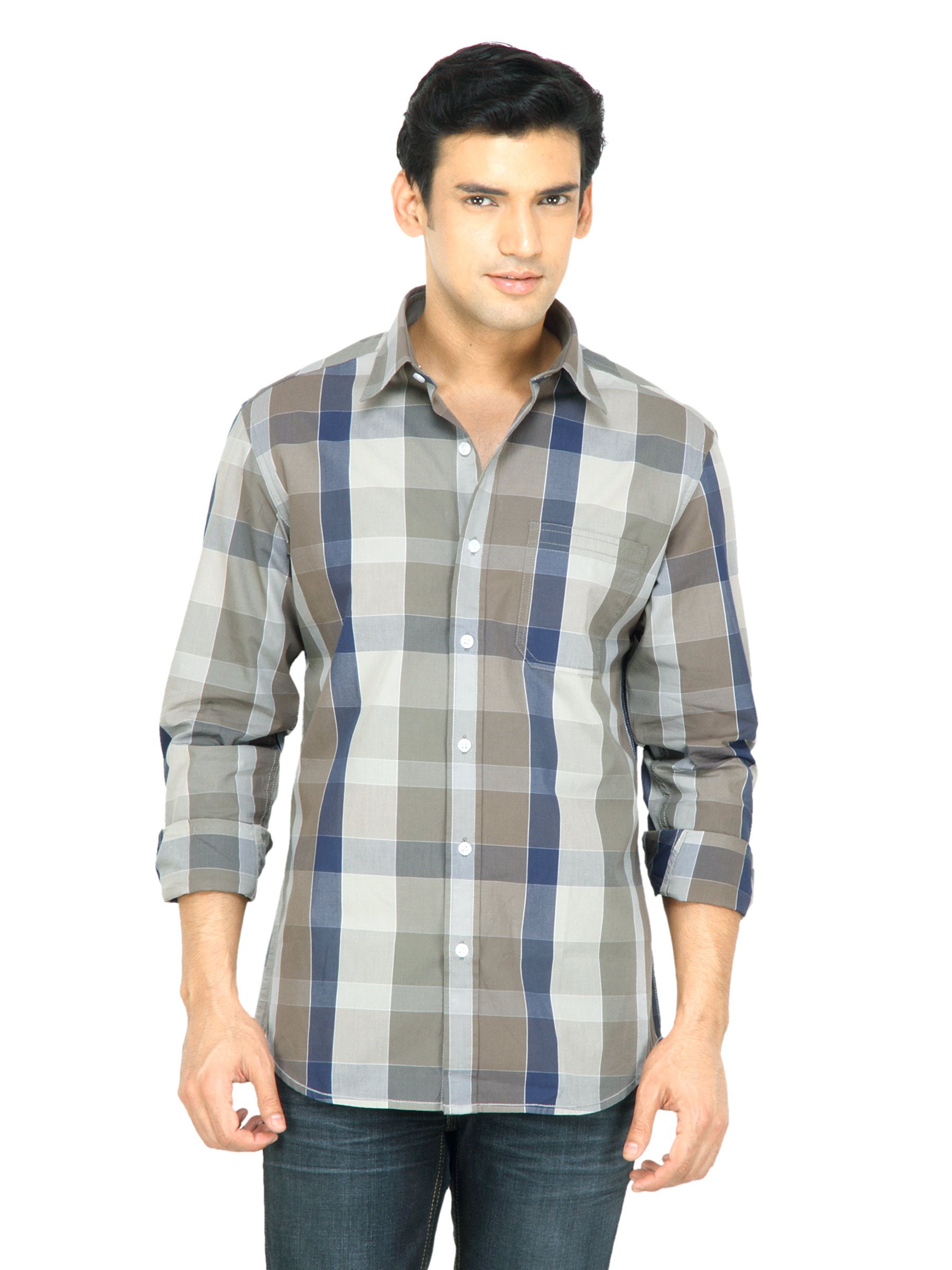 Wills Lifestyle Men Check Grey Shirt