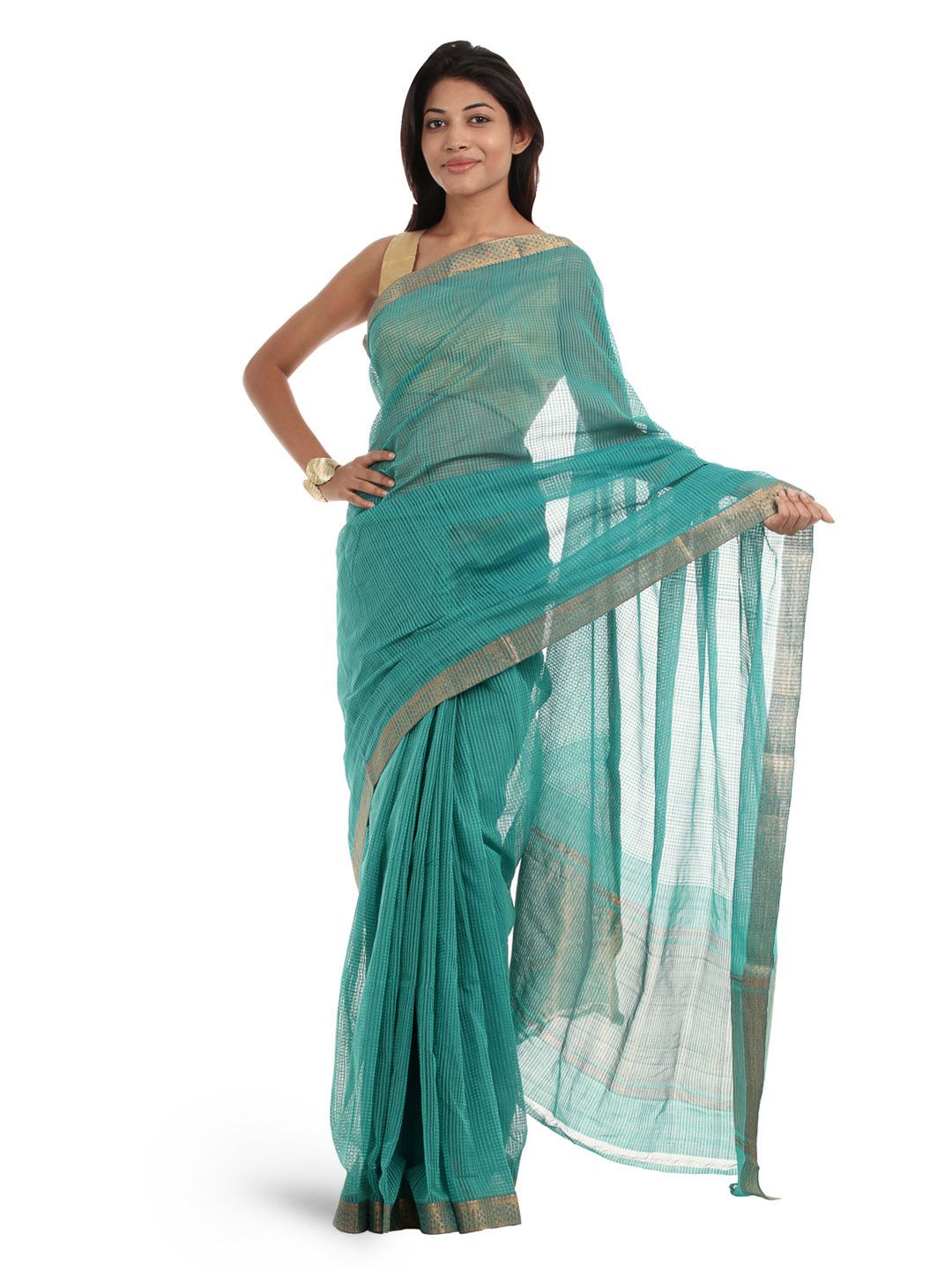 Fabindia Teal Green Mangalgiri Saree