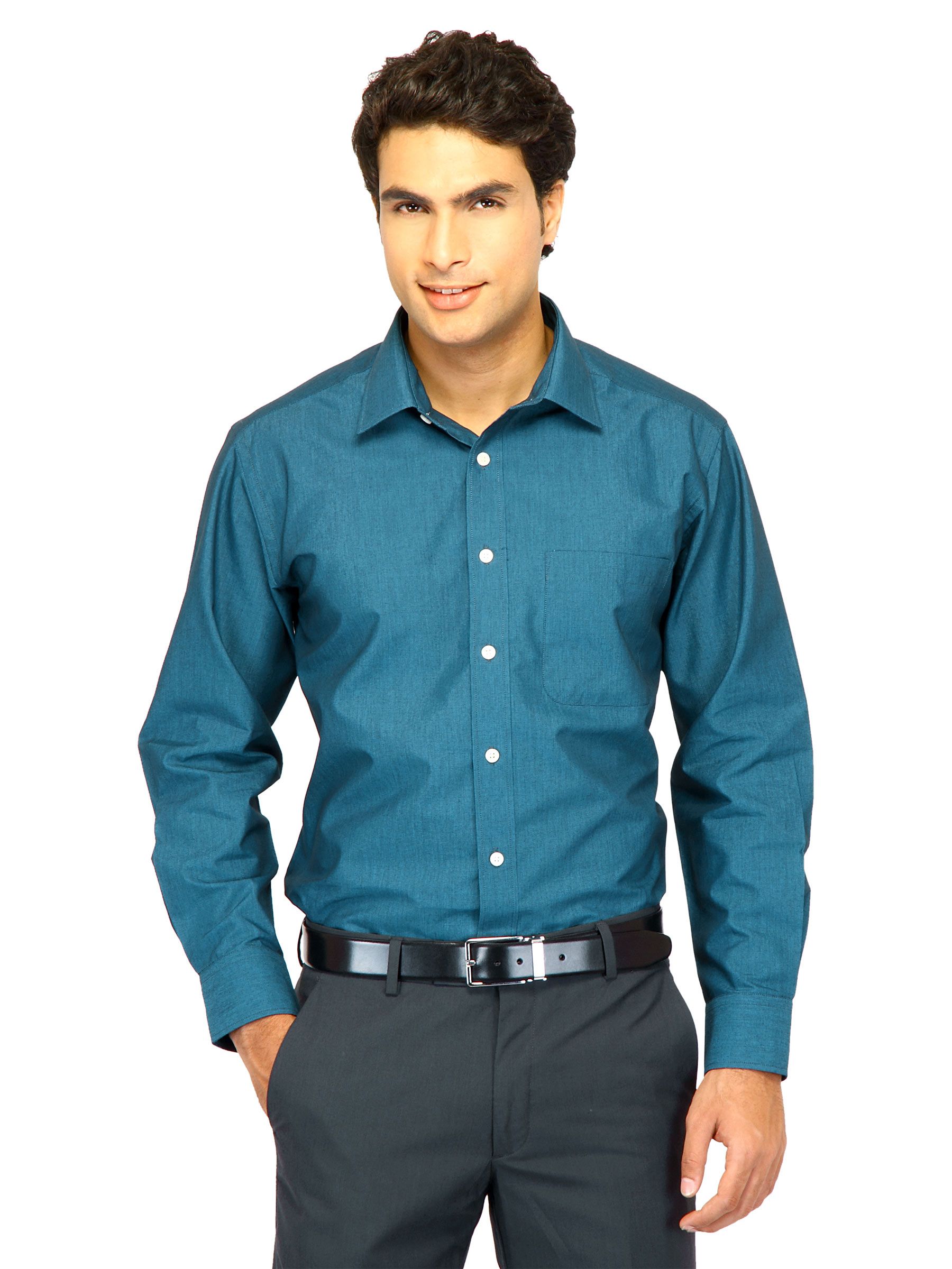 John Miller Men Solid Blue Shirts