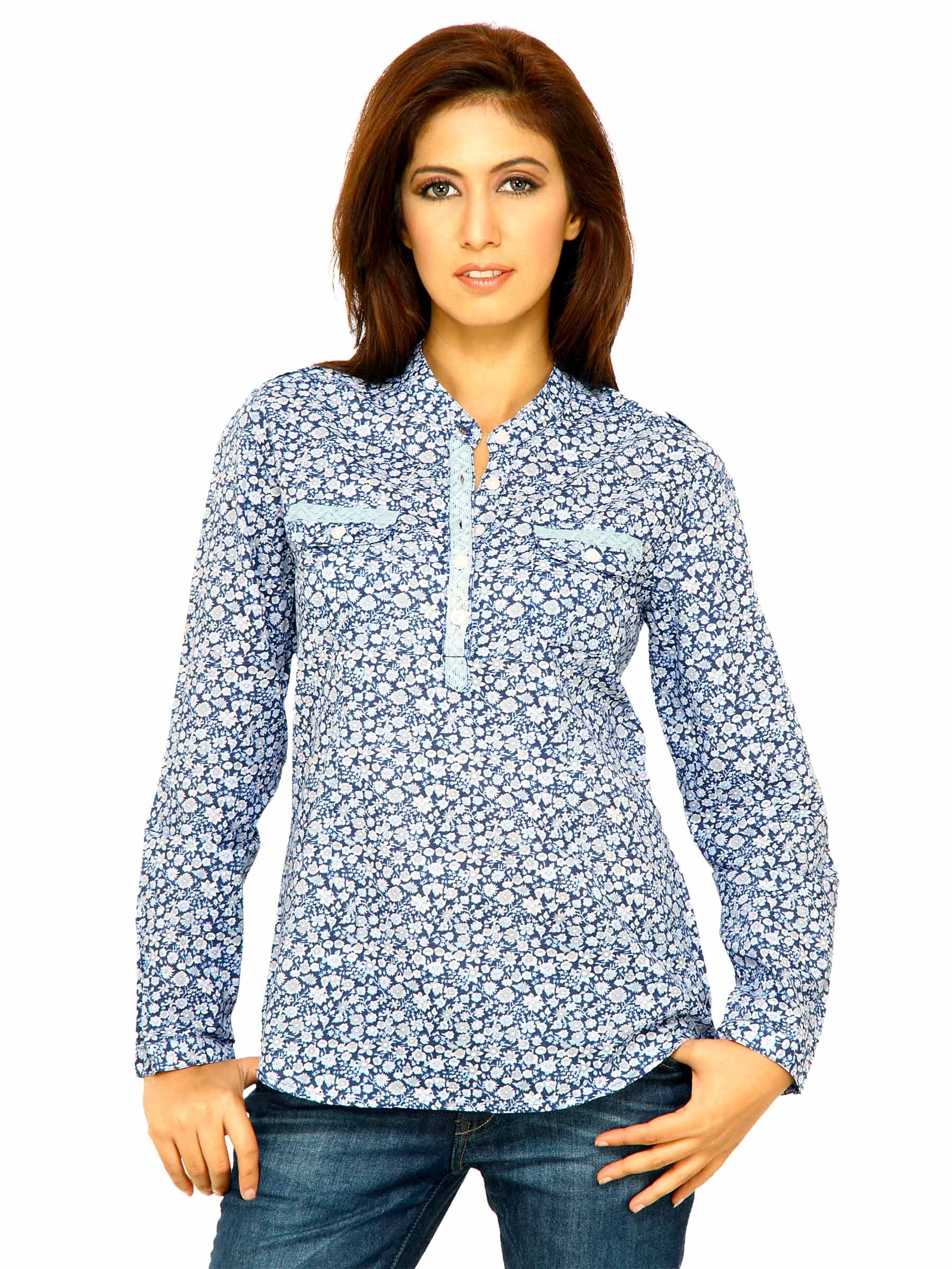 Wrangler Women Floral Print Blue Top