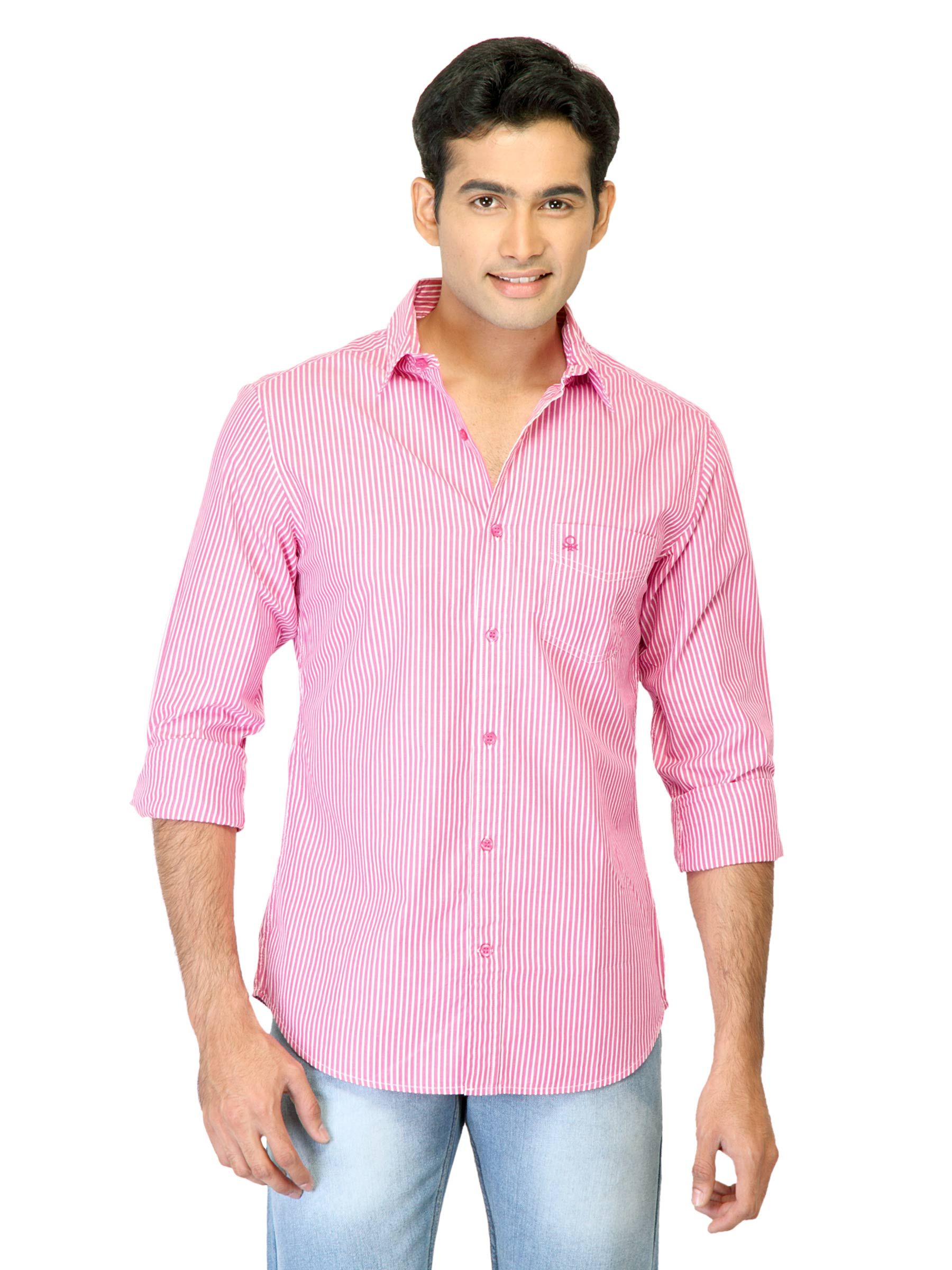 United Colors of Benetton Men Stripes Pink Shirts