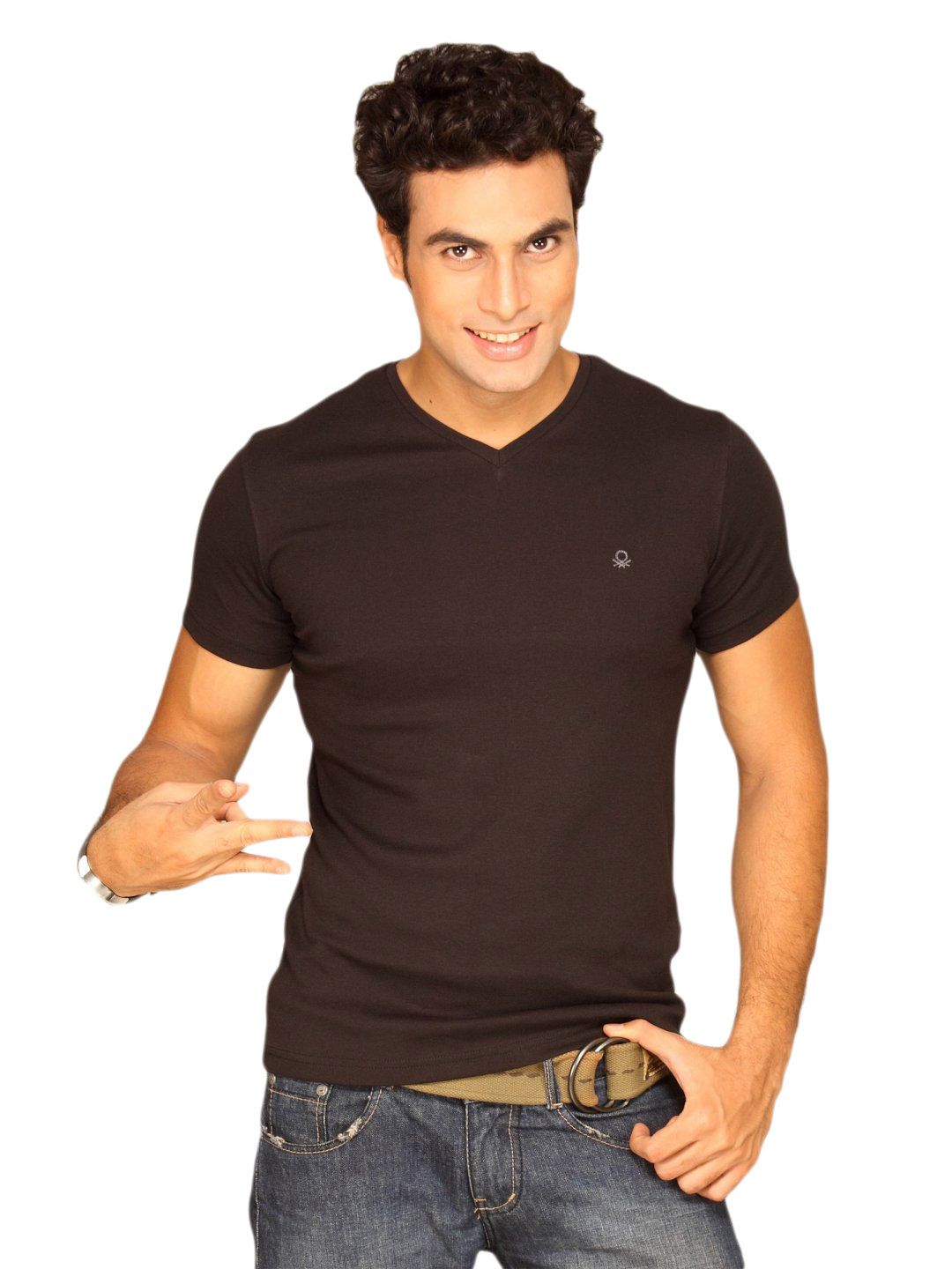 UCB Men's VNeck With Contrast Logo Black T-shirt