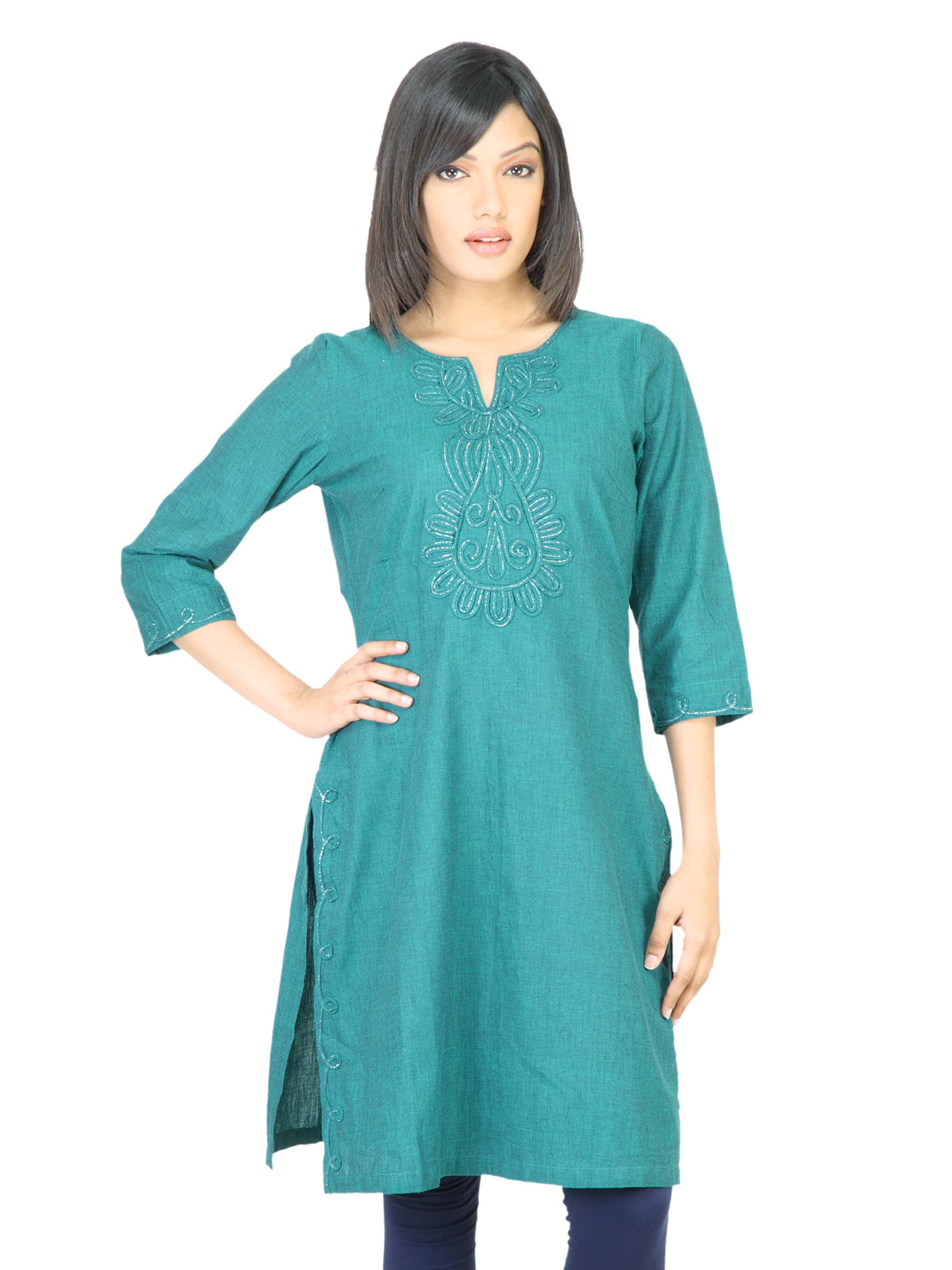 BIBA Women Solid Green Kurta