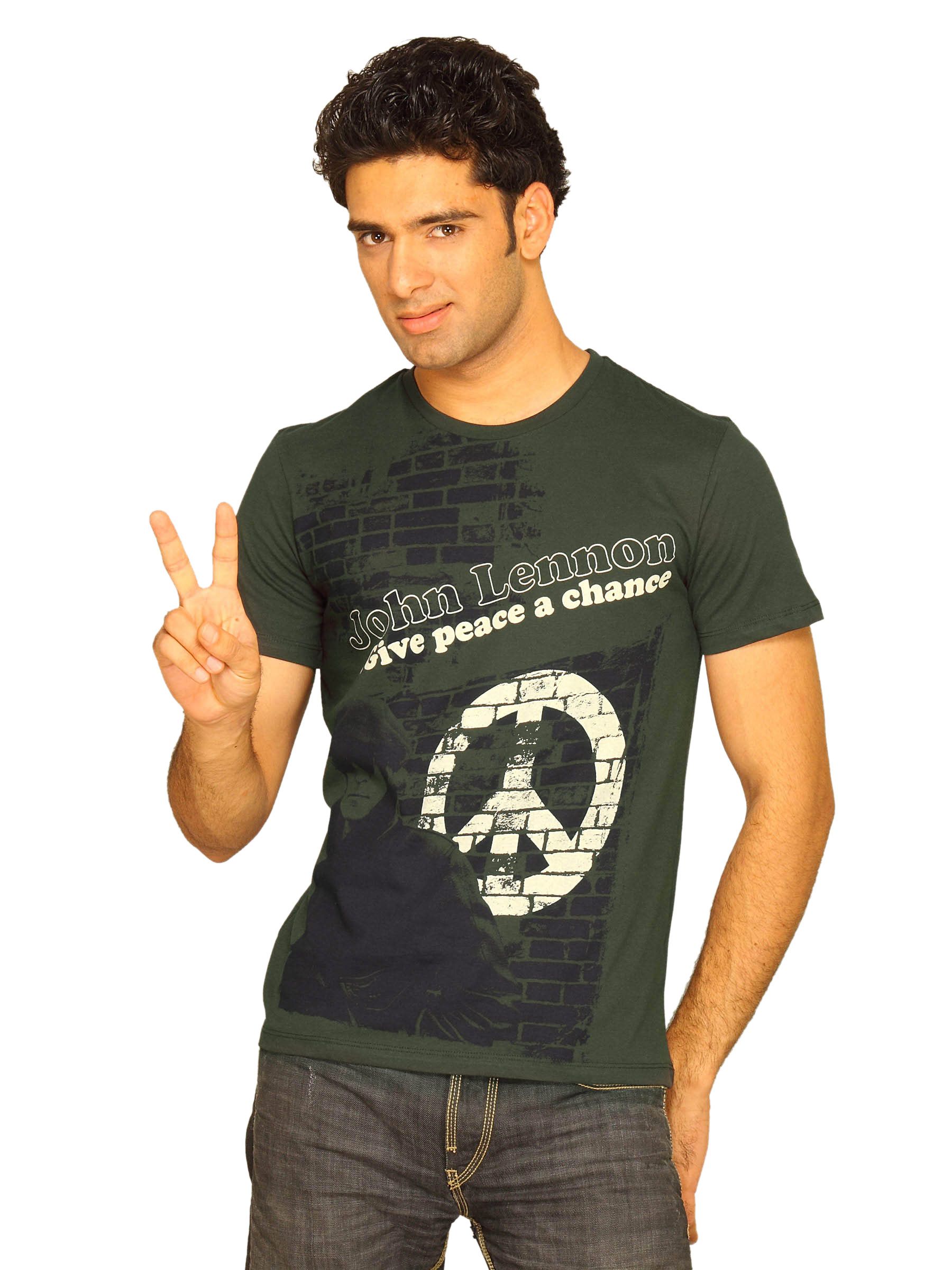John Lenon Men's Painted On The Wall Dark Grey T-shirt