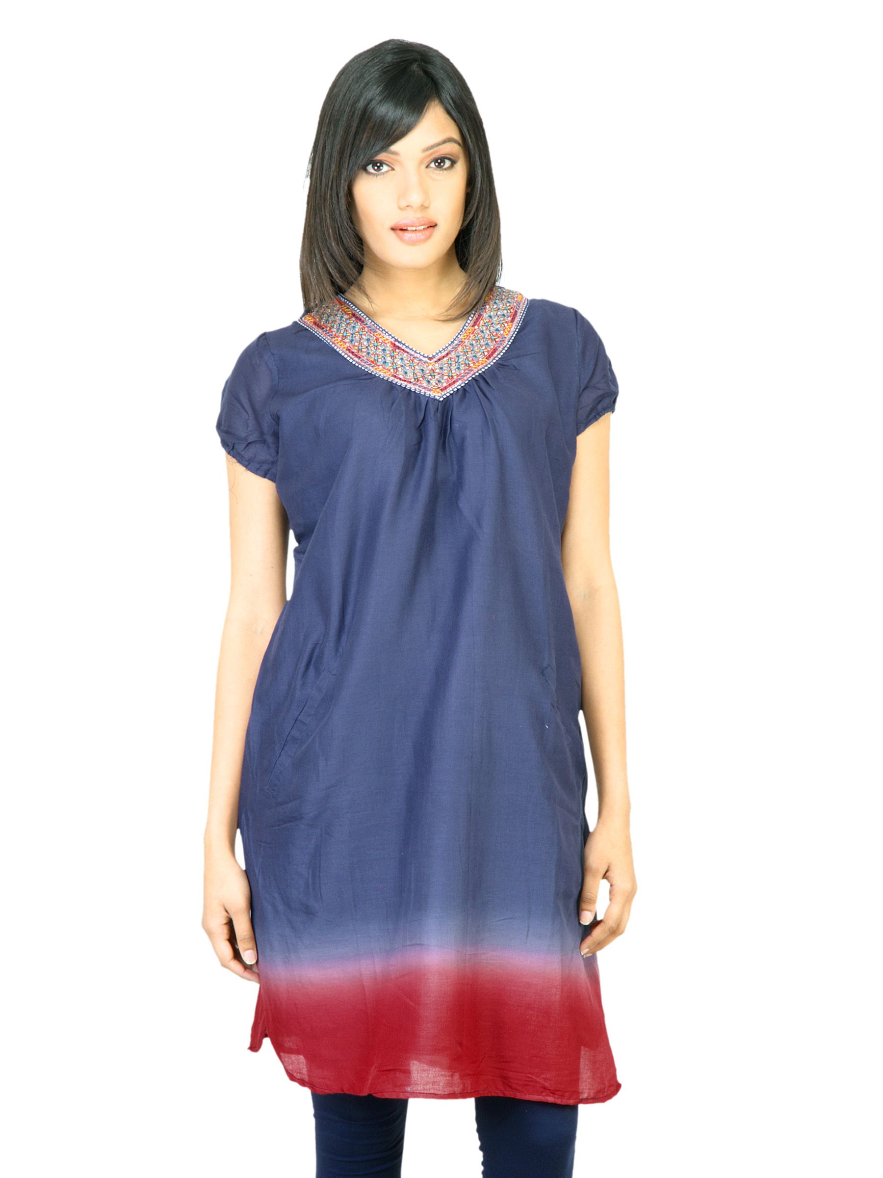 BIBA Women Solid Navy Blue Kurta