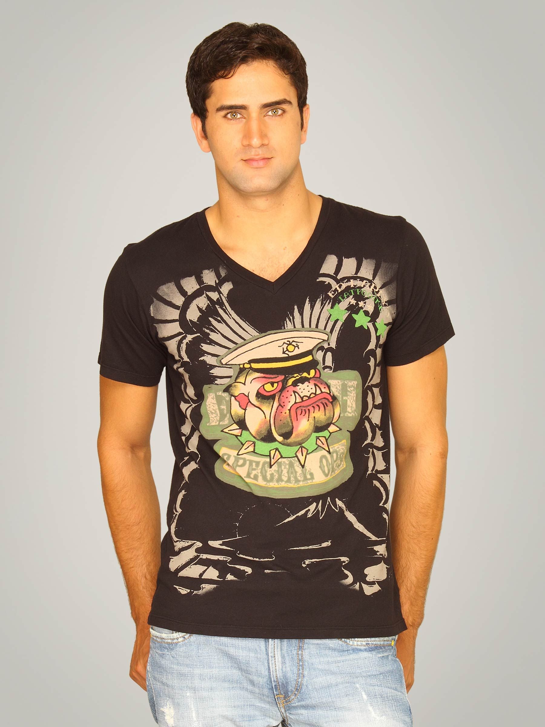Ed Hardy Men's Special Ops Bull Dog Black T-shirt