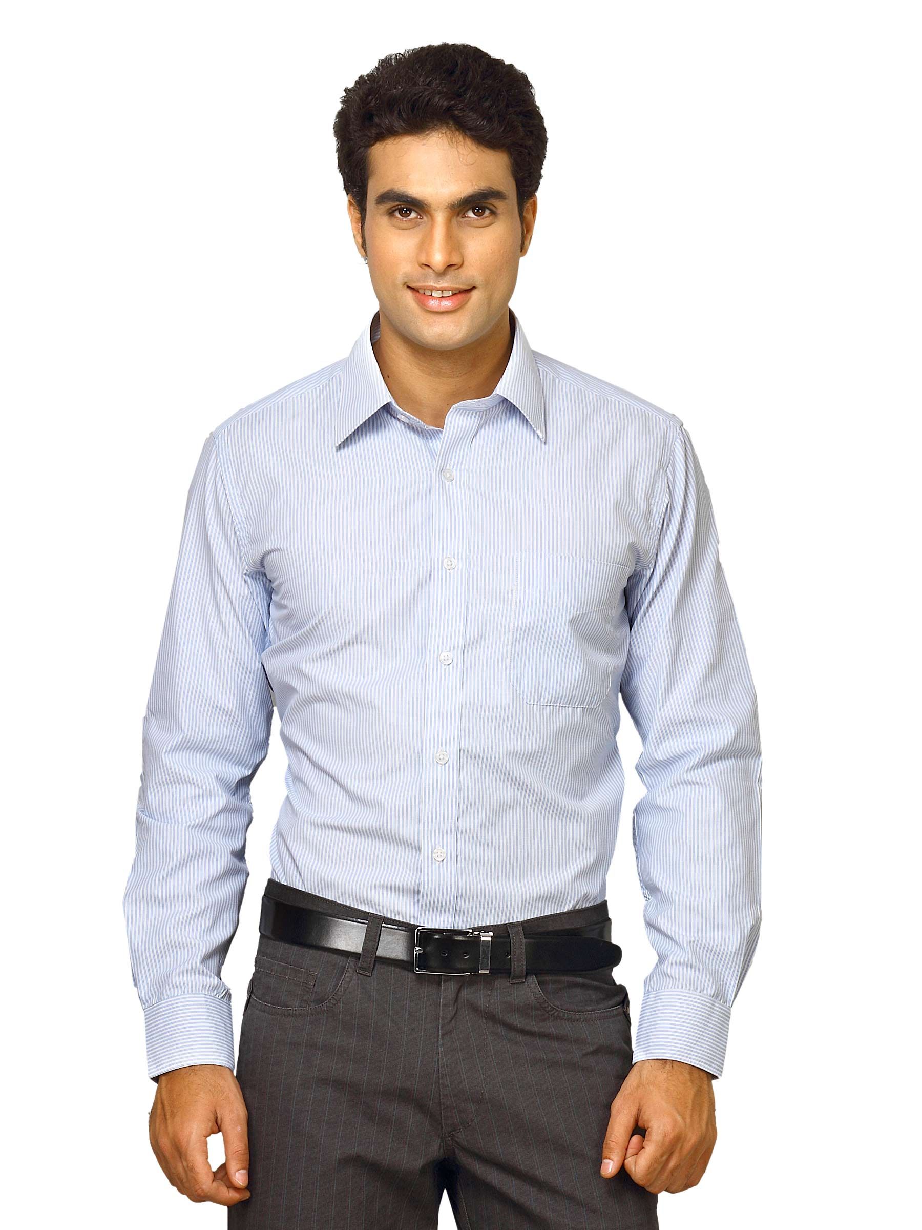 Mark Taylor Men Blue Striped Shirt
