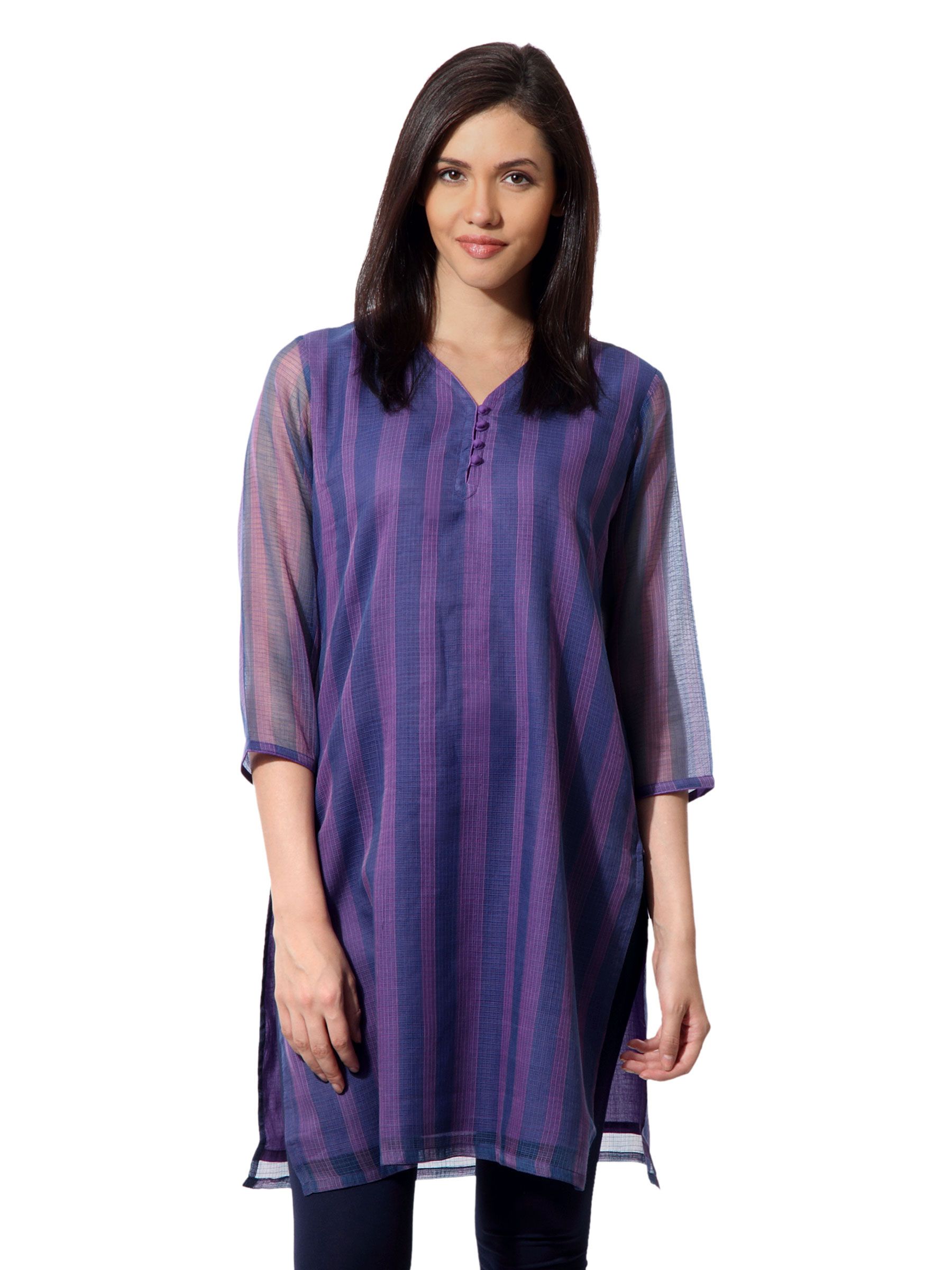 Fabindia Women Striped Blue Kurta