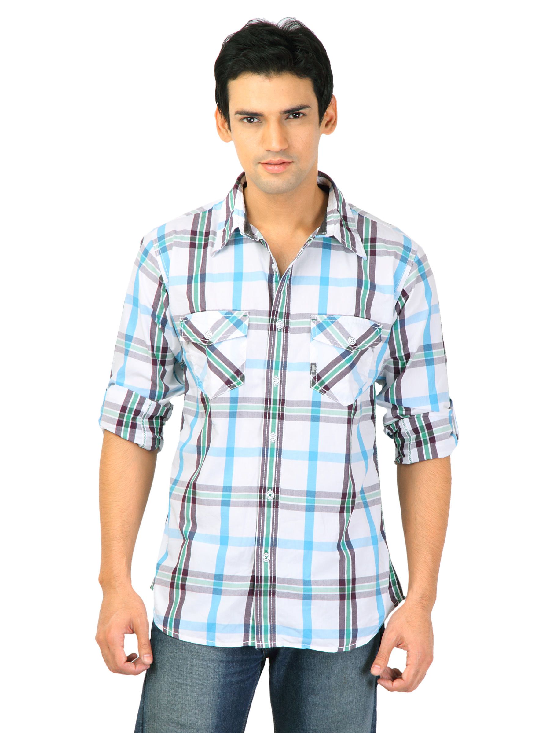 Basics Men White Slim Fit Checked Shirt