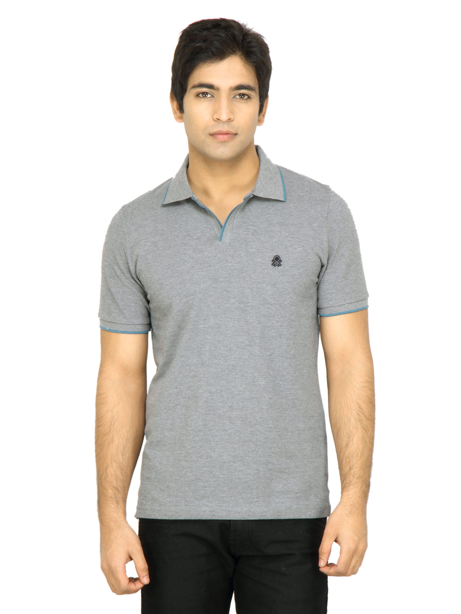 United Colors of Benetton Men Solid Grey TShirt