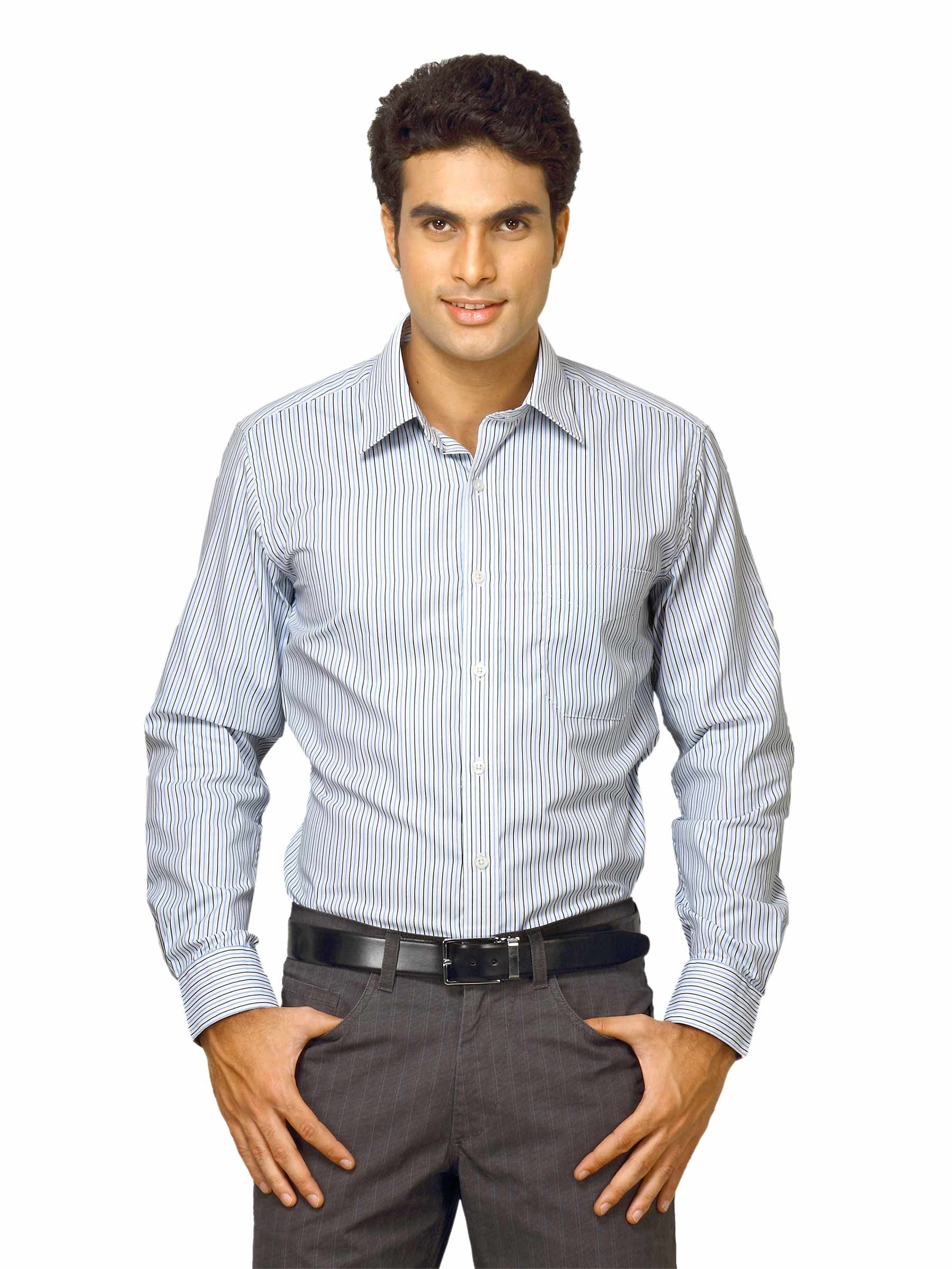 Mark Taylor Men Blue Striped Shirt
