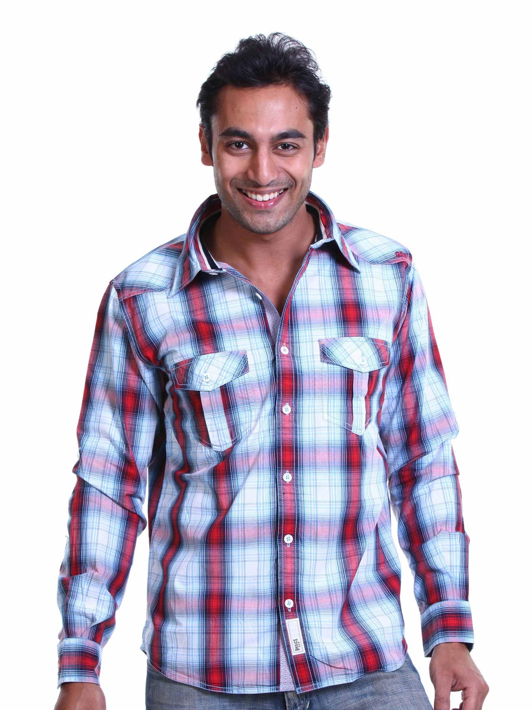 Basics Men Red & White Slim Fit Shirt