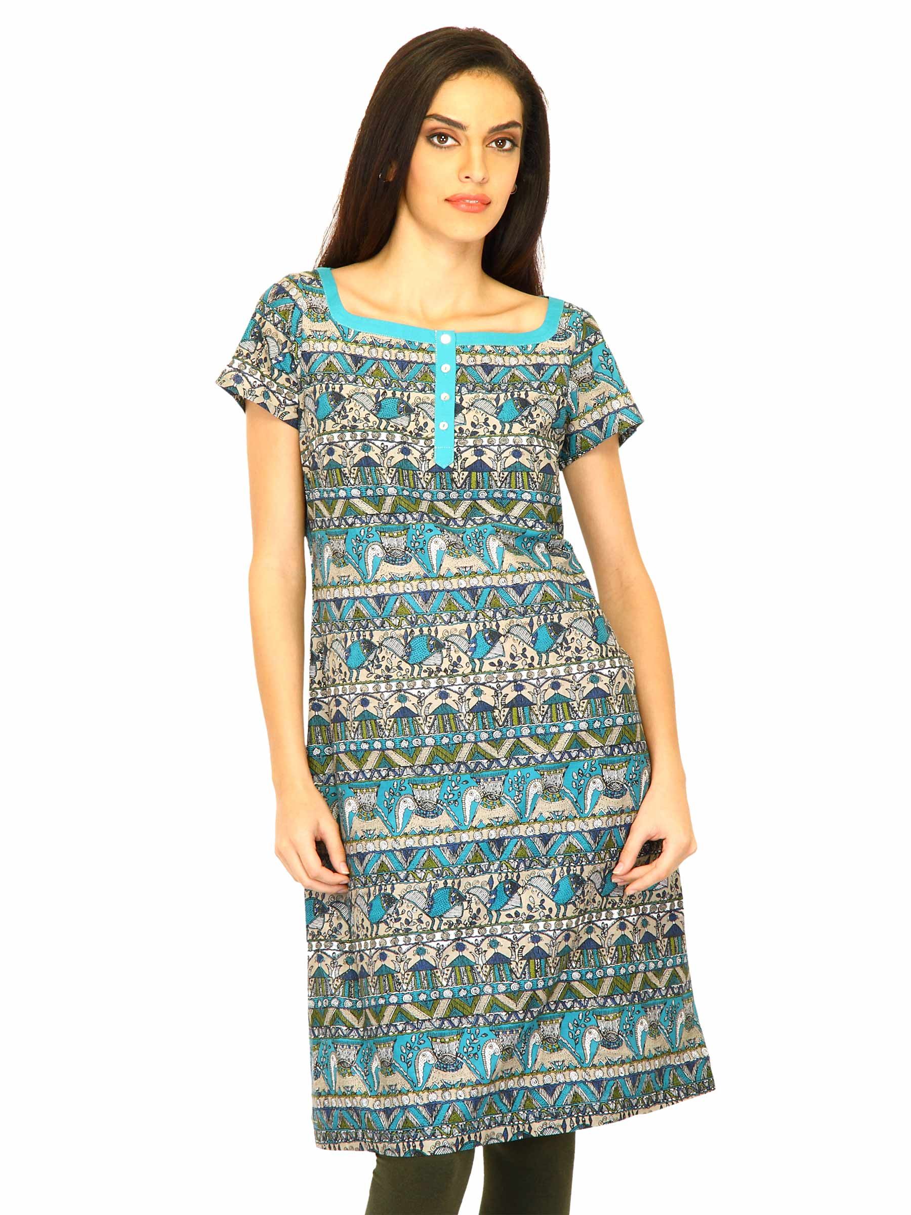 W Women Printed Blue Kurtas