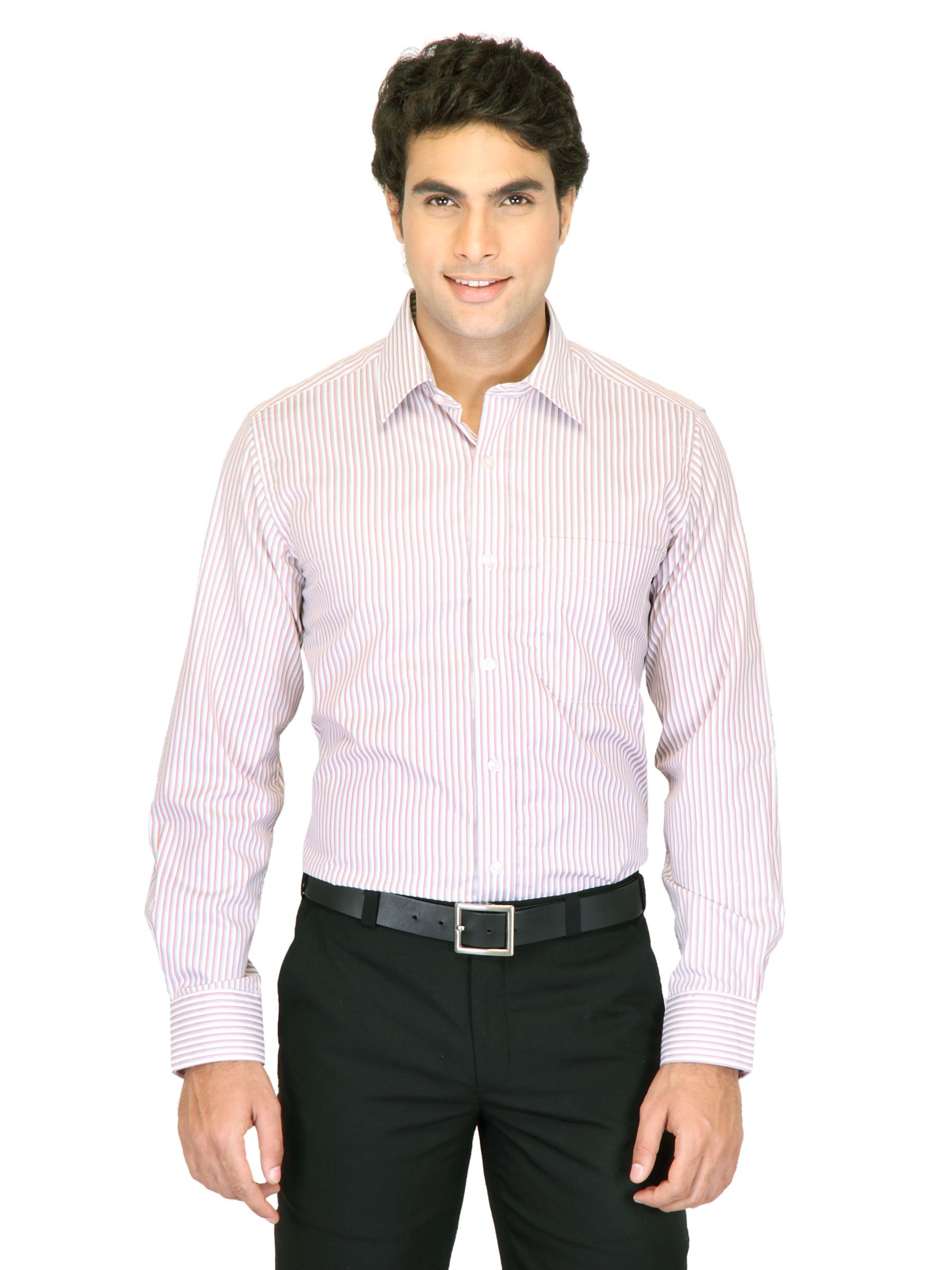 Mark Taylor Men White Red Striped Shirt
