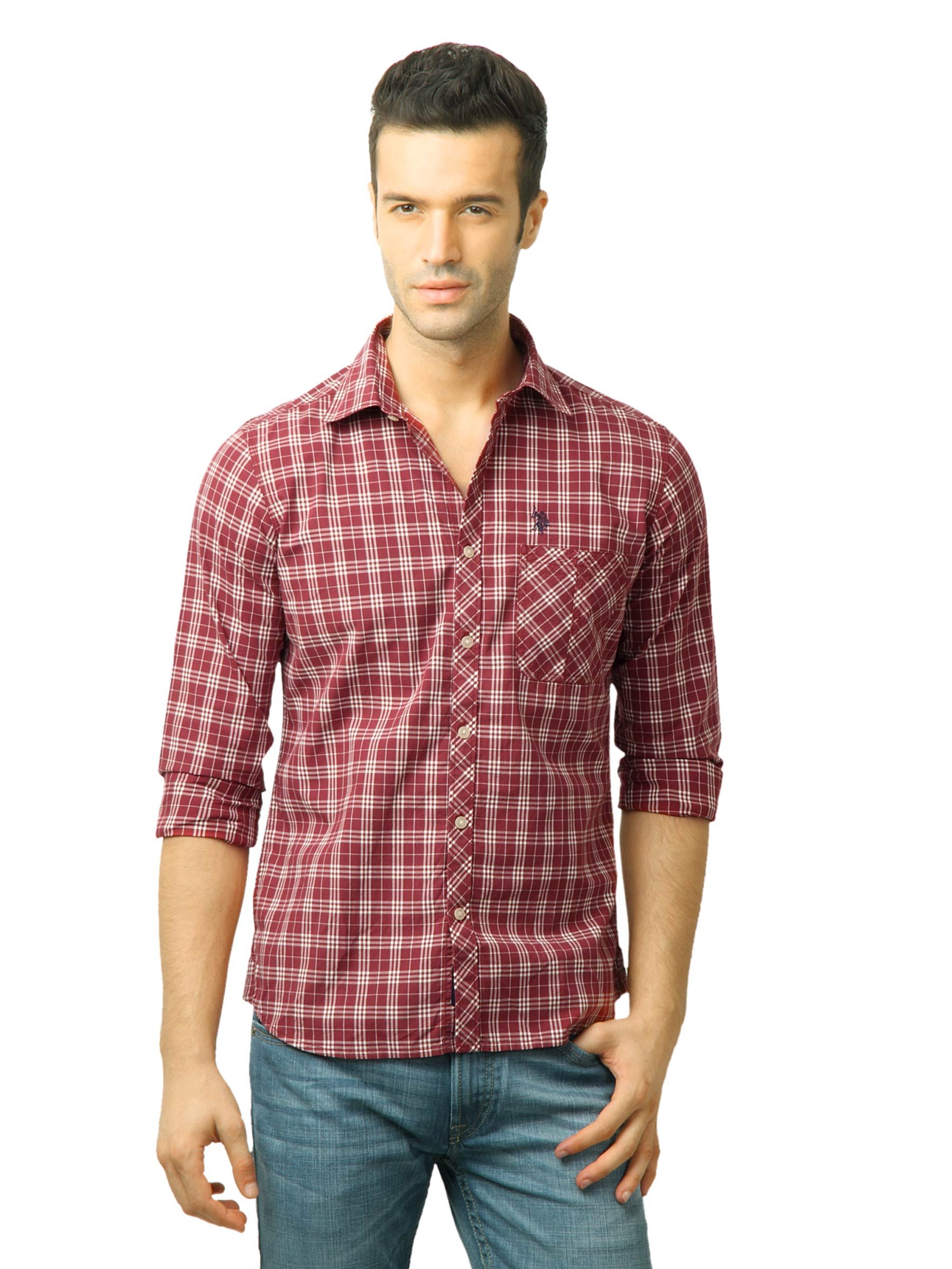 U.S. Polo Assn. Men Checks Maroon Shirt