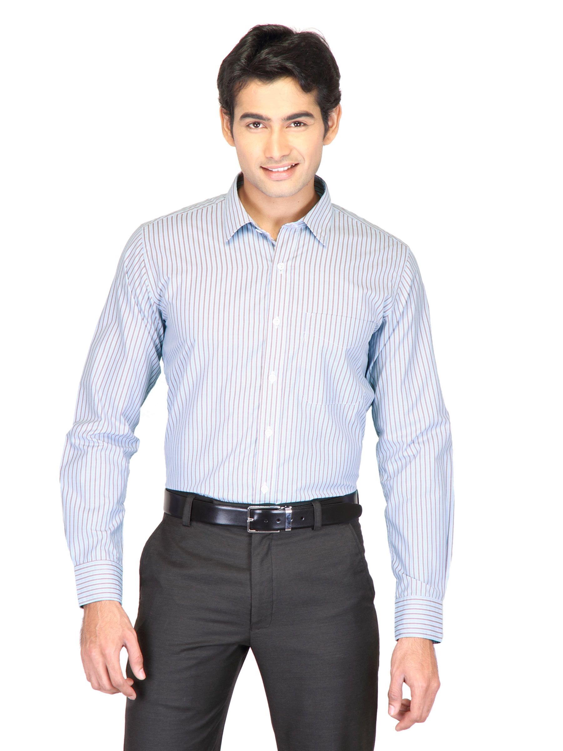 Mark Taylor Men Blue Striped Shirts