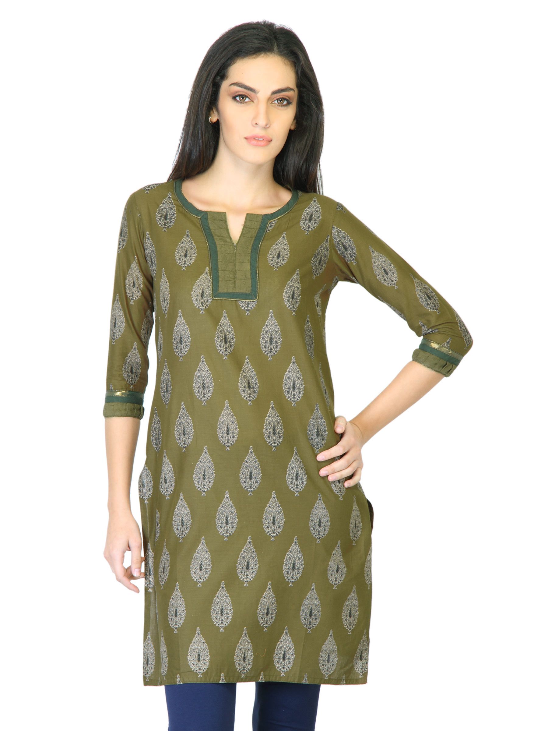 Vishudh Women Olive Printed Kurta