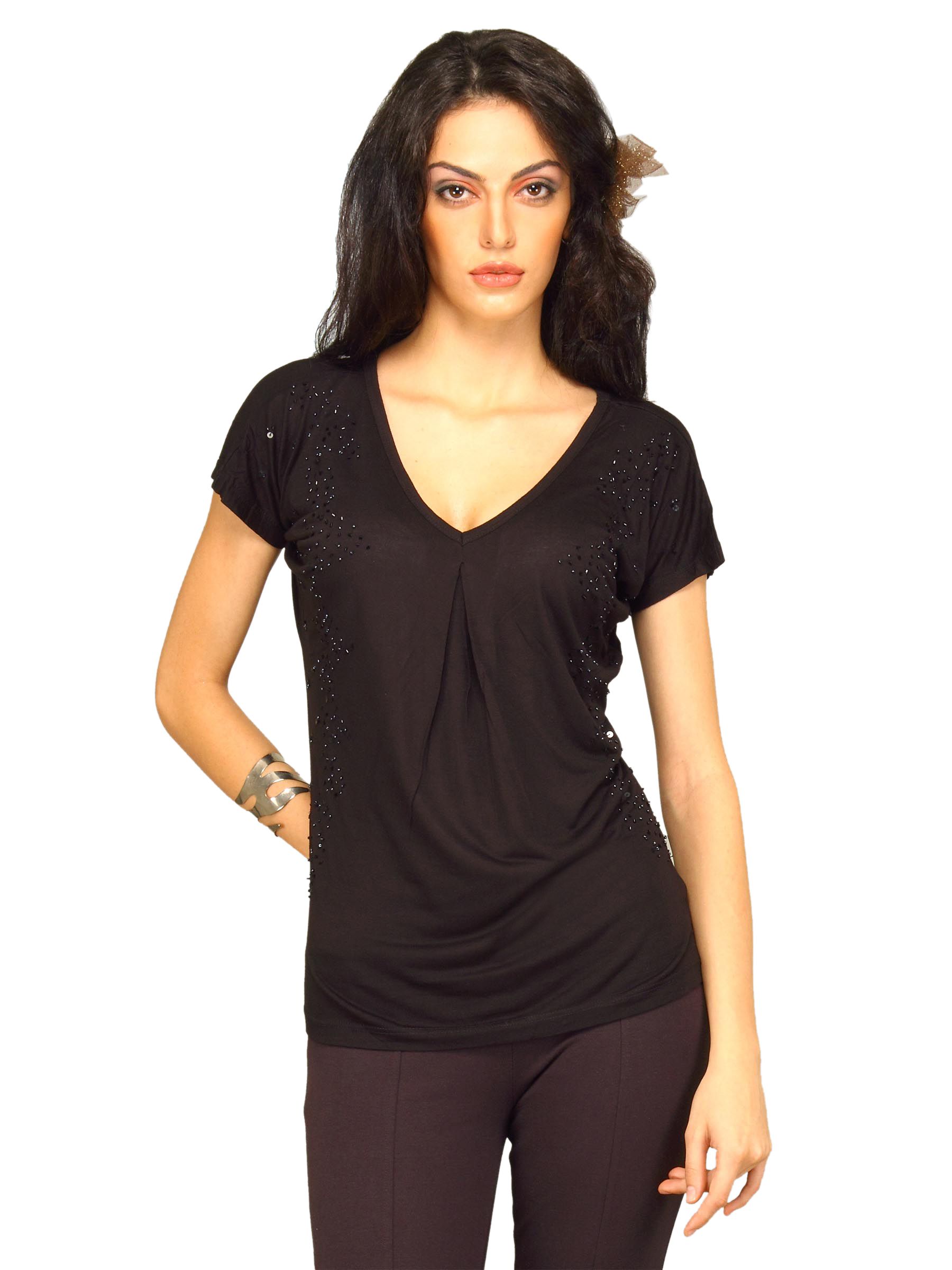 Jealous 21 Women Black V Neck With Sequins Top